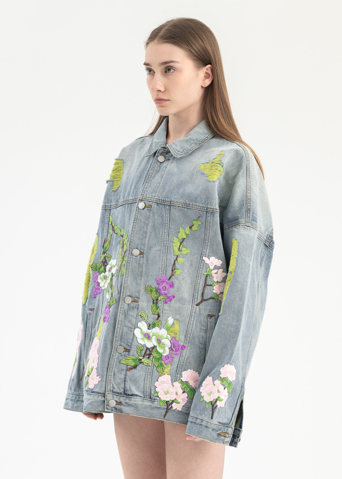 INDIGO EMBROIDERY PATCHWORK DENIM JACKET - Image 3