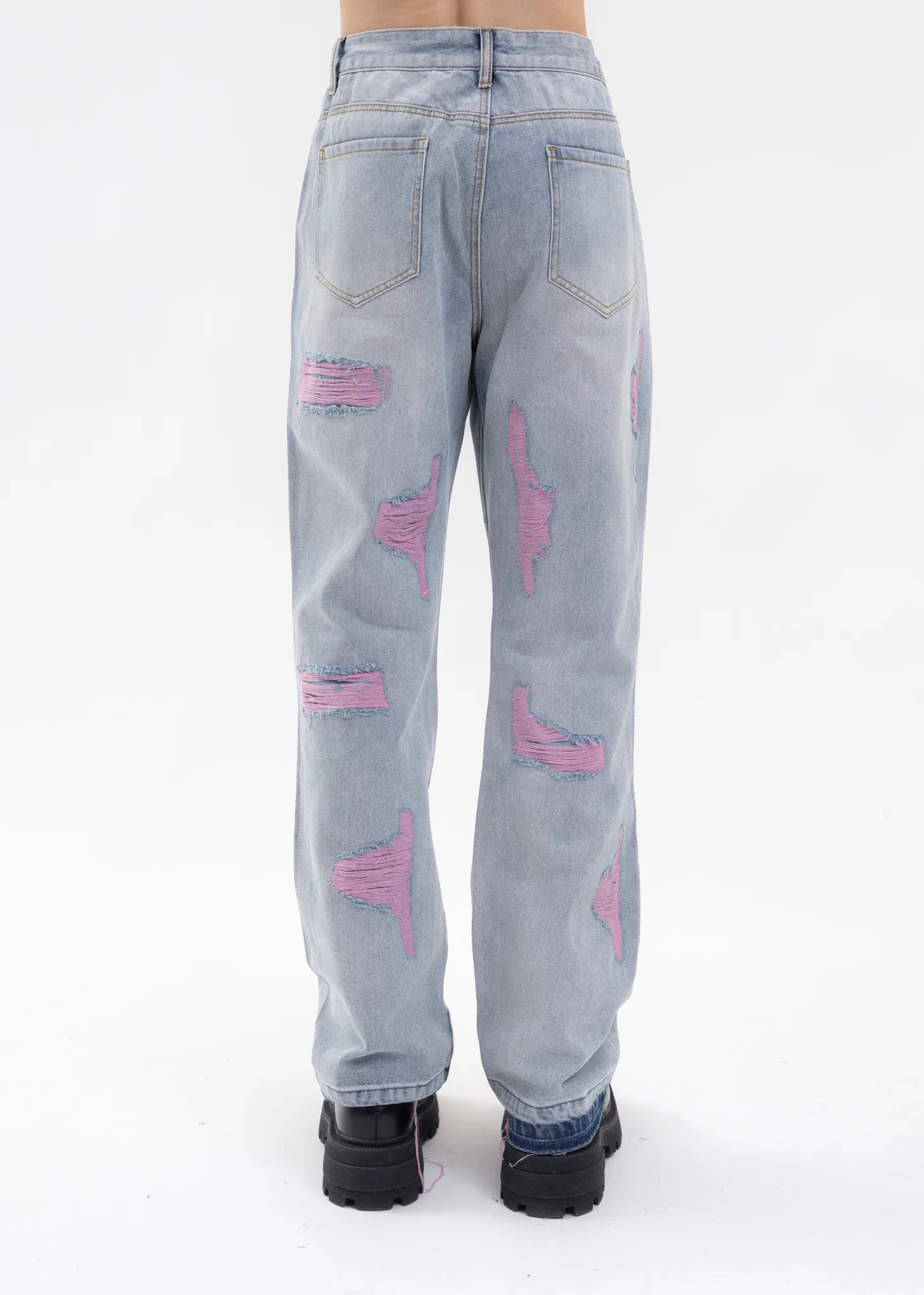 INDIGO EMBROIDERY PATCHWORK DENIM JEANS - Image 2