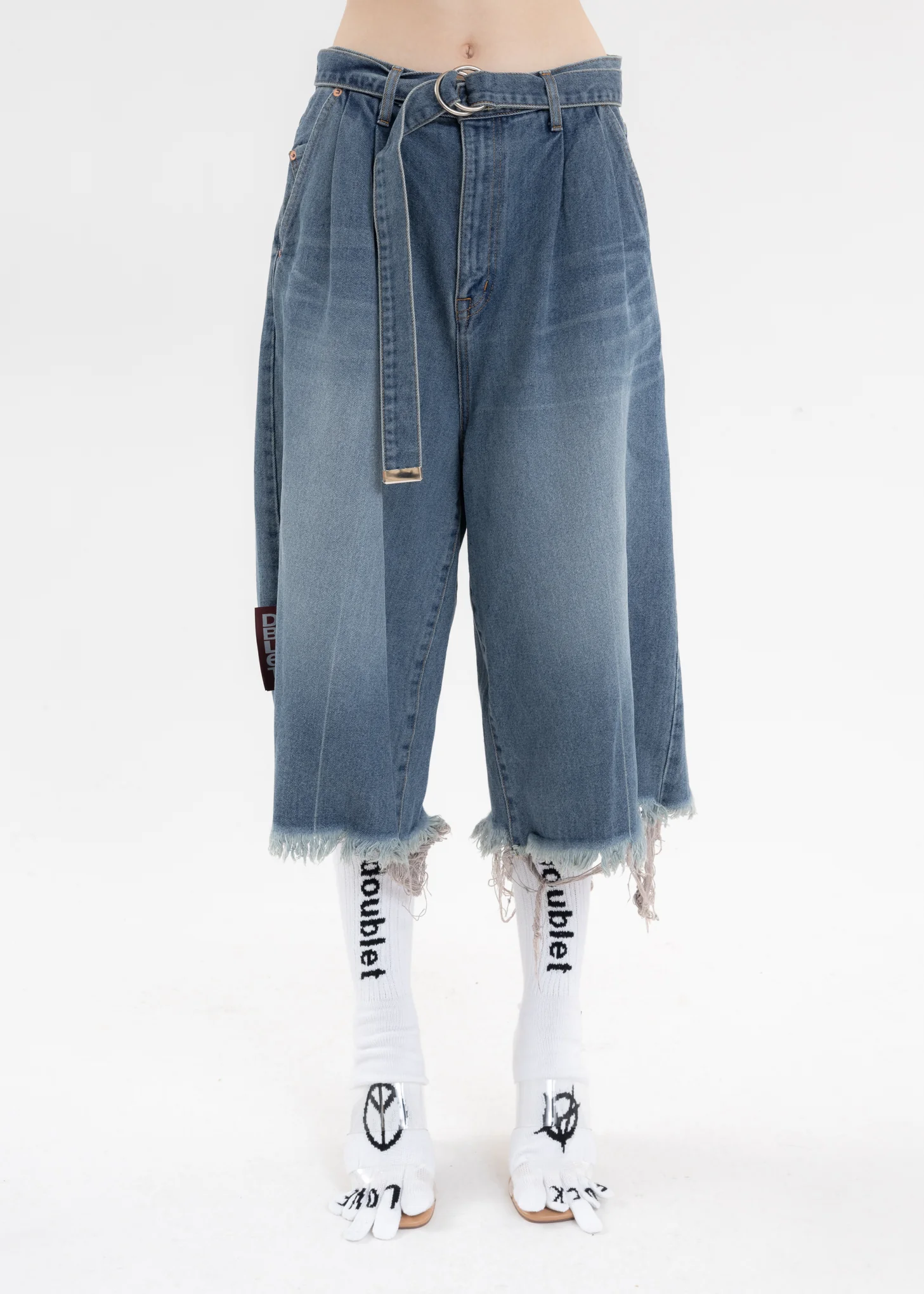 Indigo RECYCLE DENIM CUT-OFF WIDE PANTS