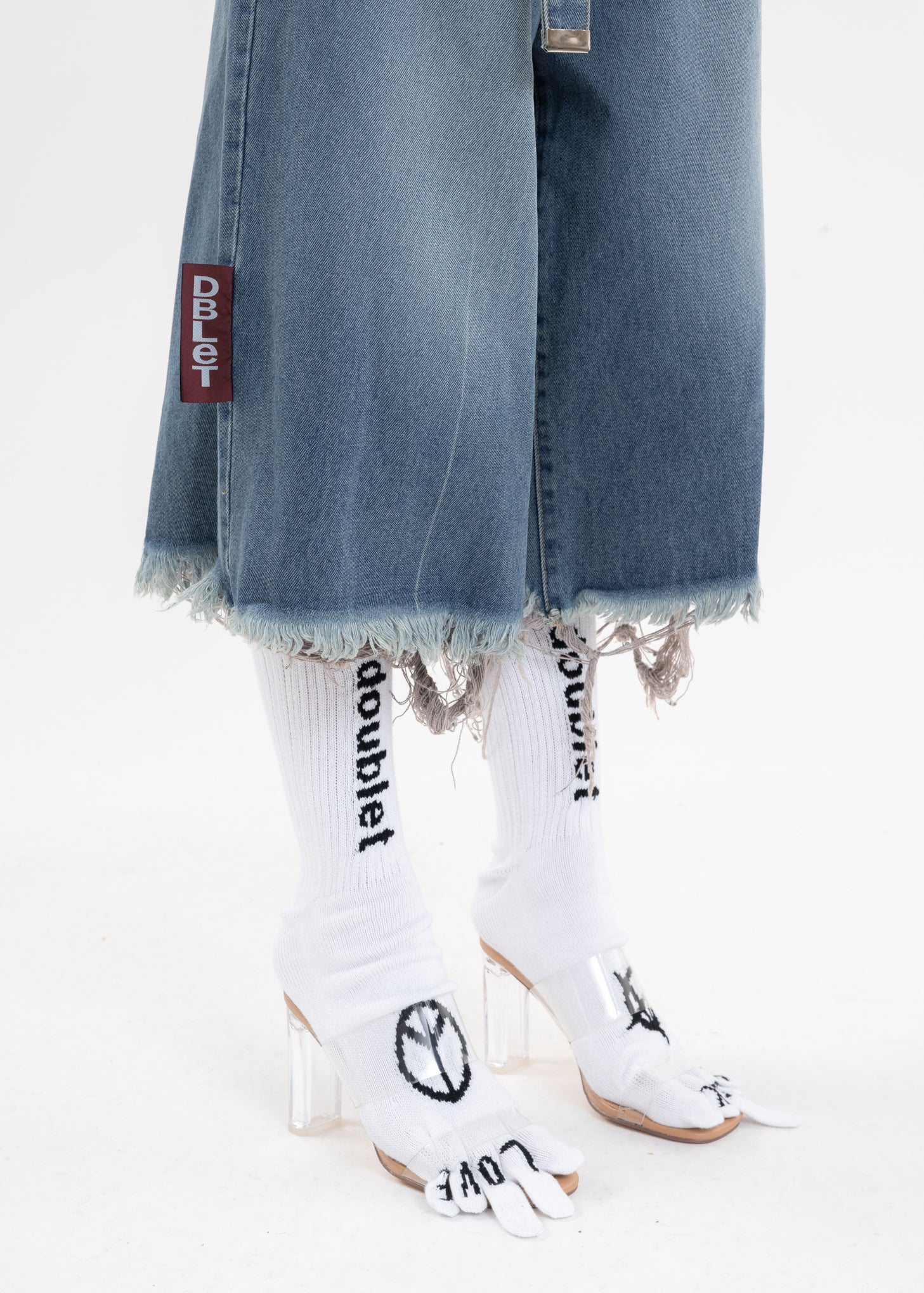 Indigo RECYCLE DENIM CUT-OFF WIDE PANTS - Image 4