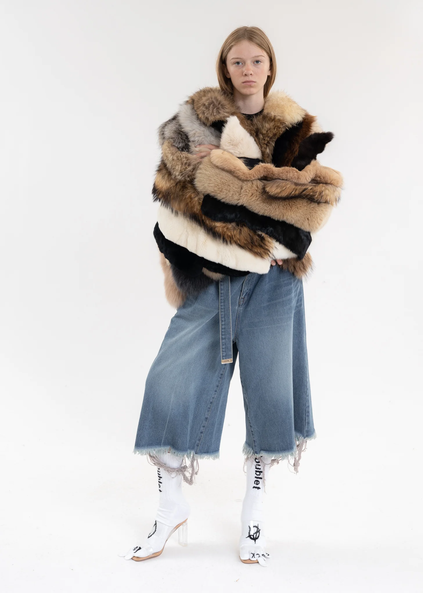 Indigo RECYCLE DENIM CUT-OFF WIDE PANTS - Image 7