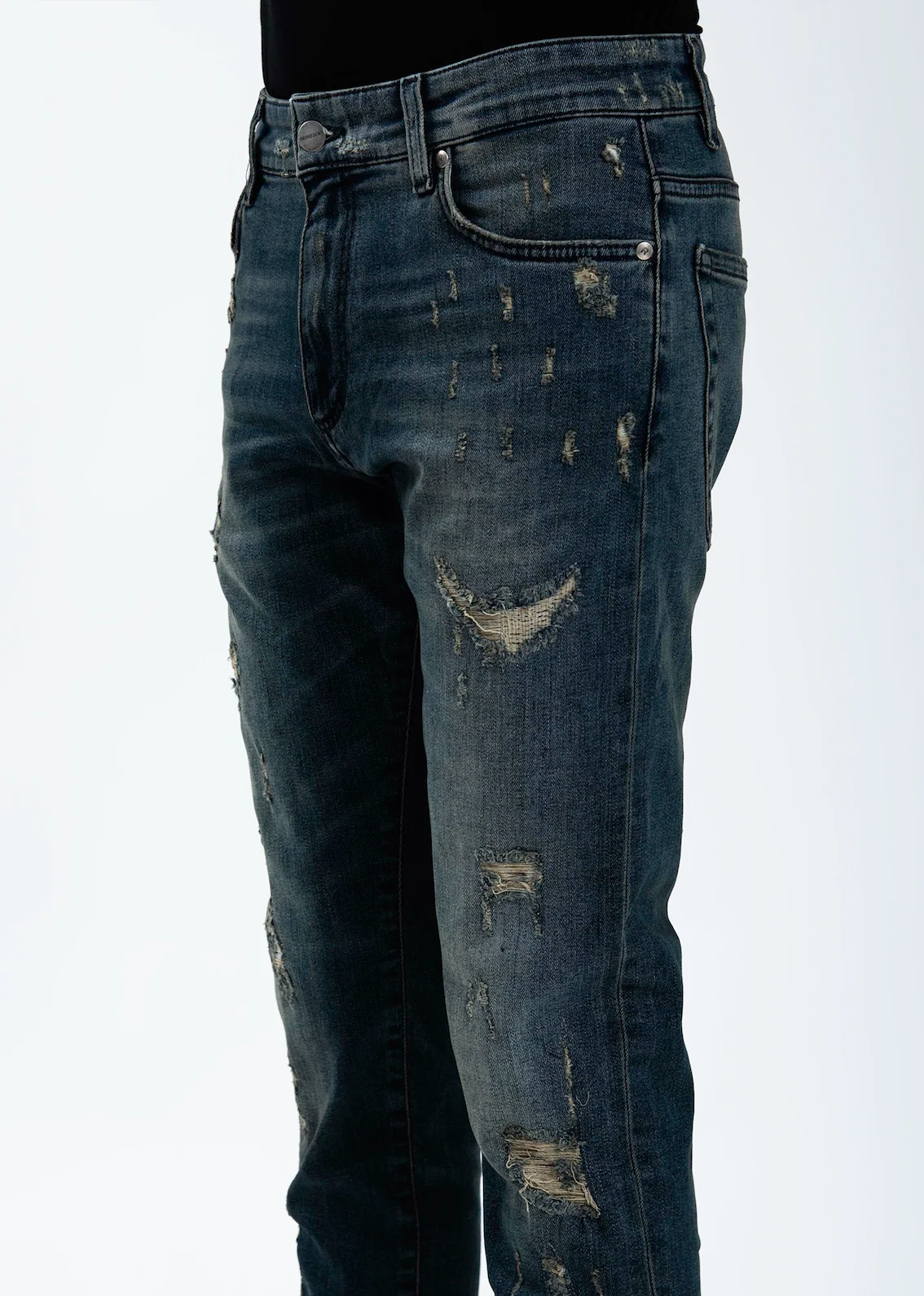 Indigo Repaired Denim Jeans - Image 3