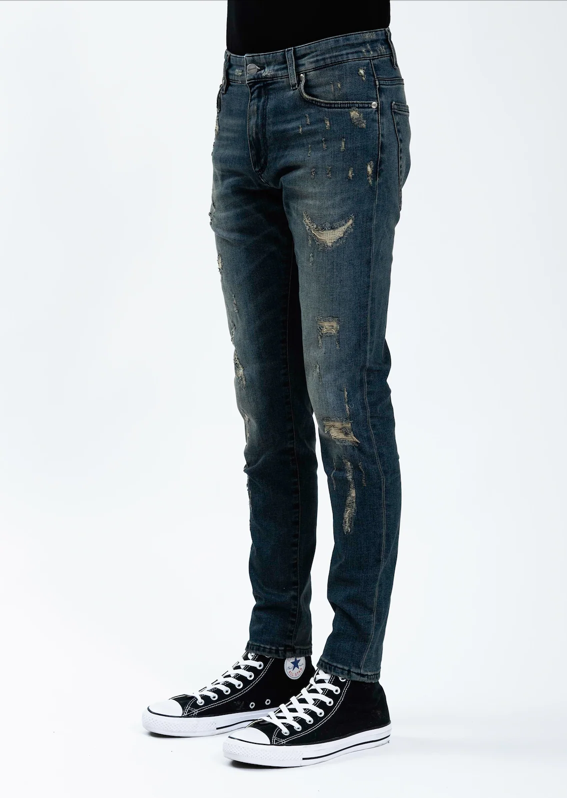 Indigo Repaired Denim Jeans - Image 5