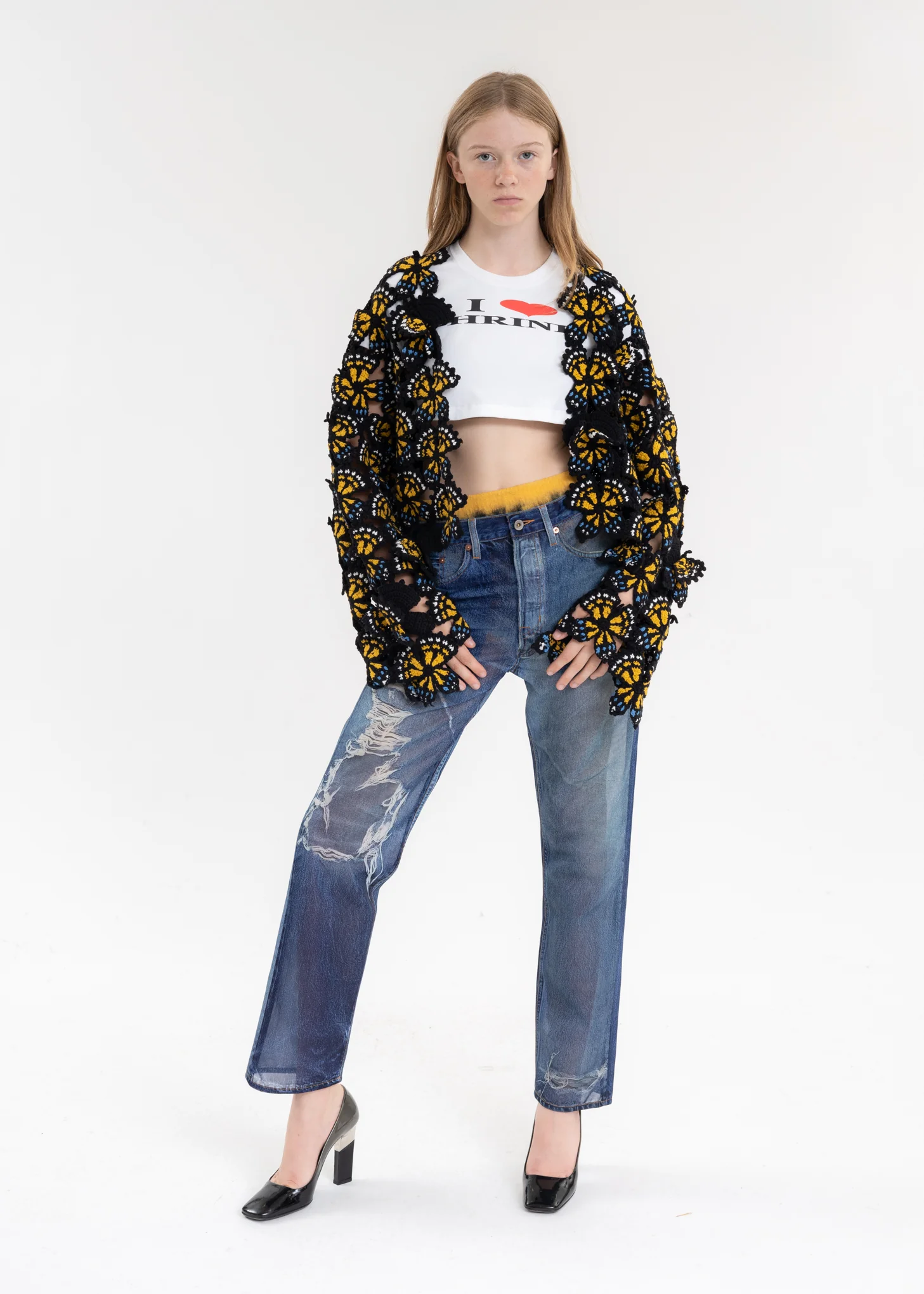 Indigo SEE-THROUGH PHOTO PRINT DENIM PANTS - Image 6