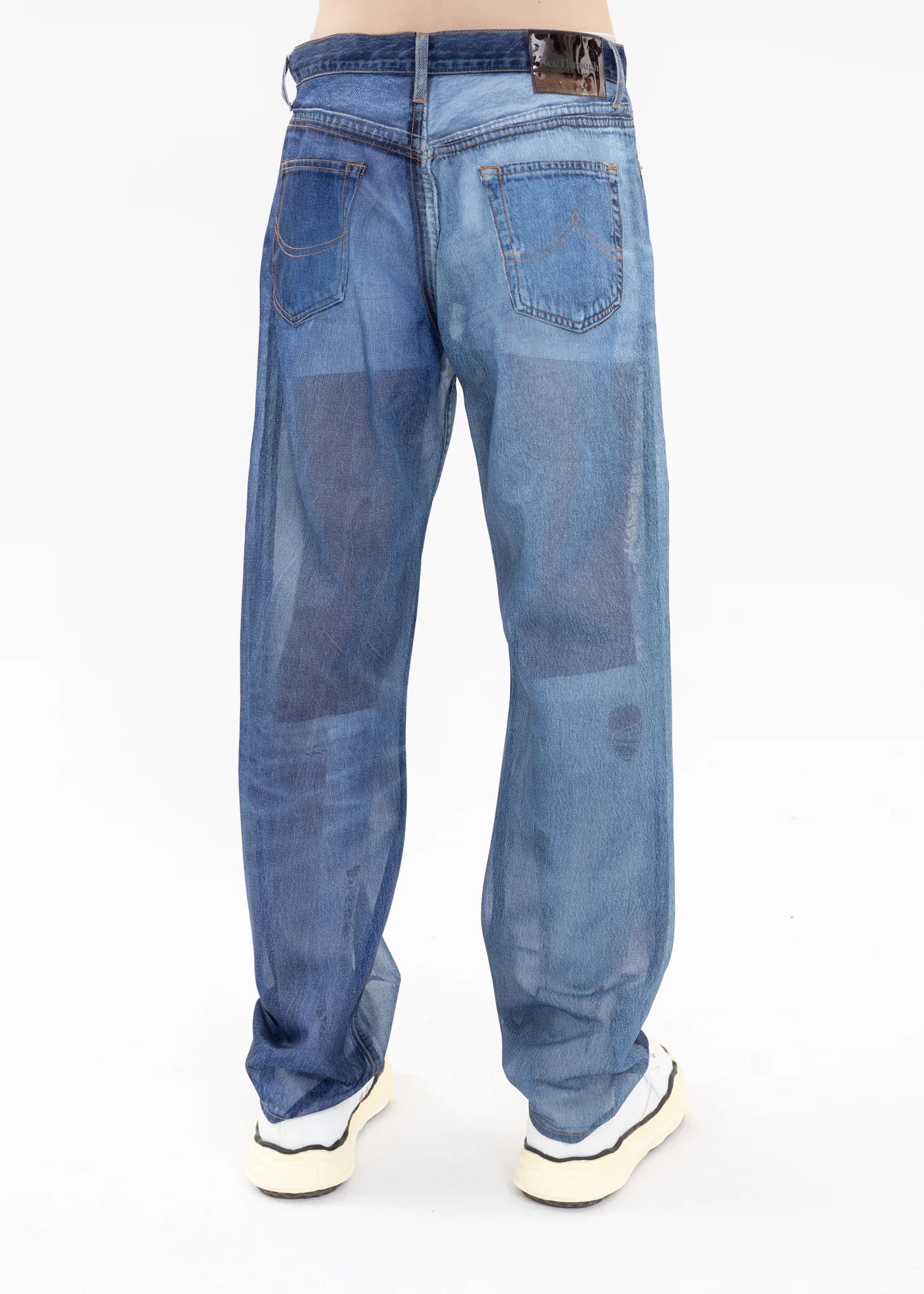 Indigo SEE-THROUGH PHOTO PRINT DENIM PANTS - Image 3
