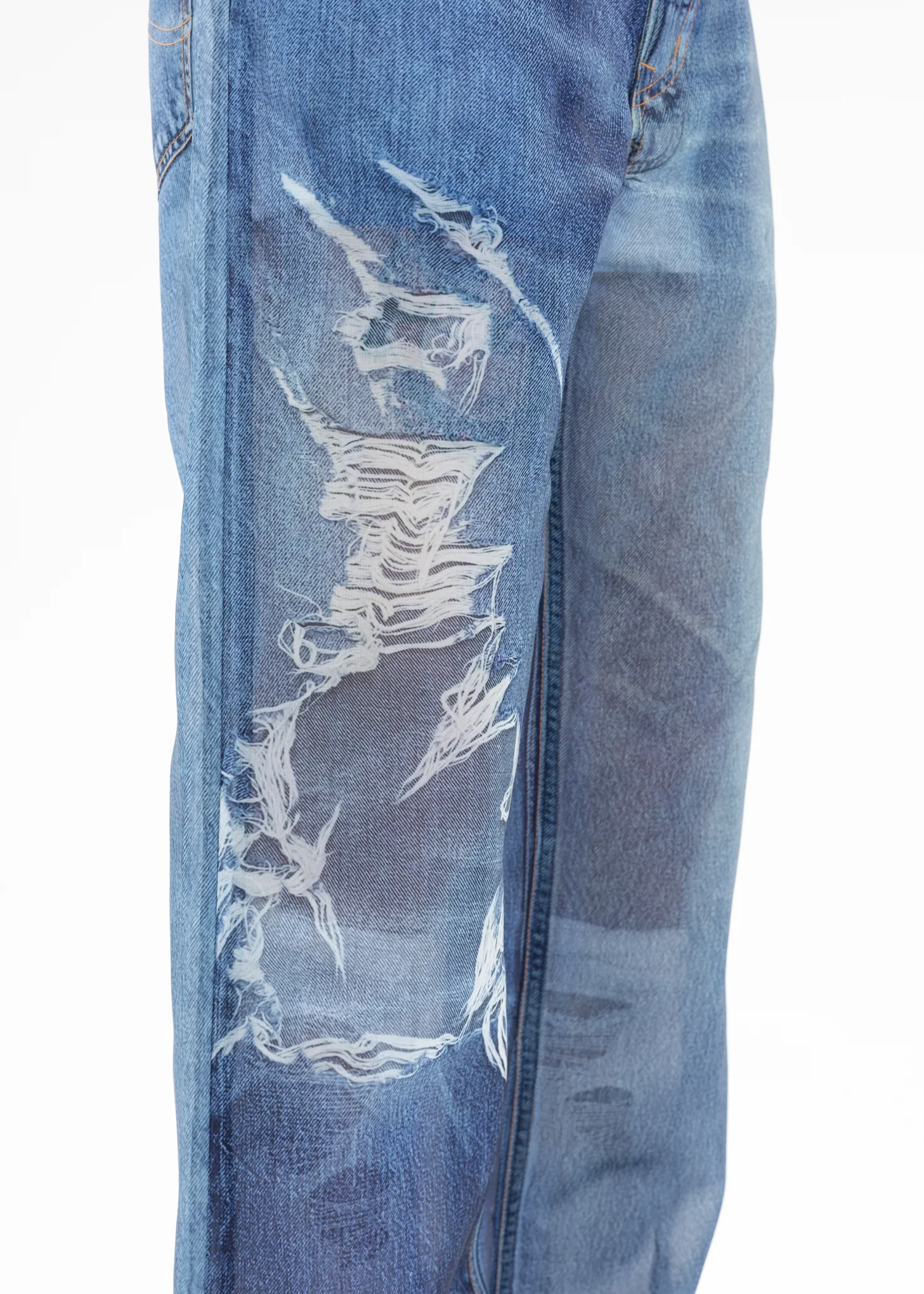 Indigo SEE-THROUGH PHOTO PRINT DENIM PANTS - Image 4