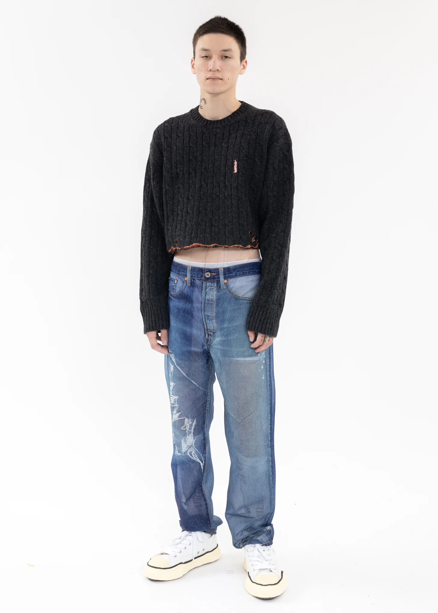Indigo SEE-THROUGH PHOTO PRINT DENIM PANTS - Image 6