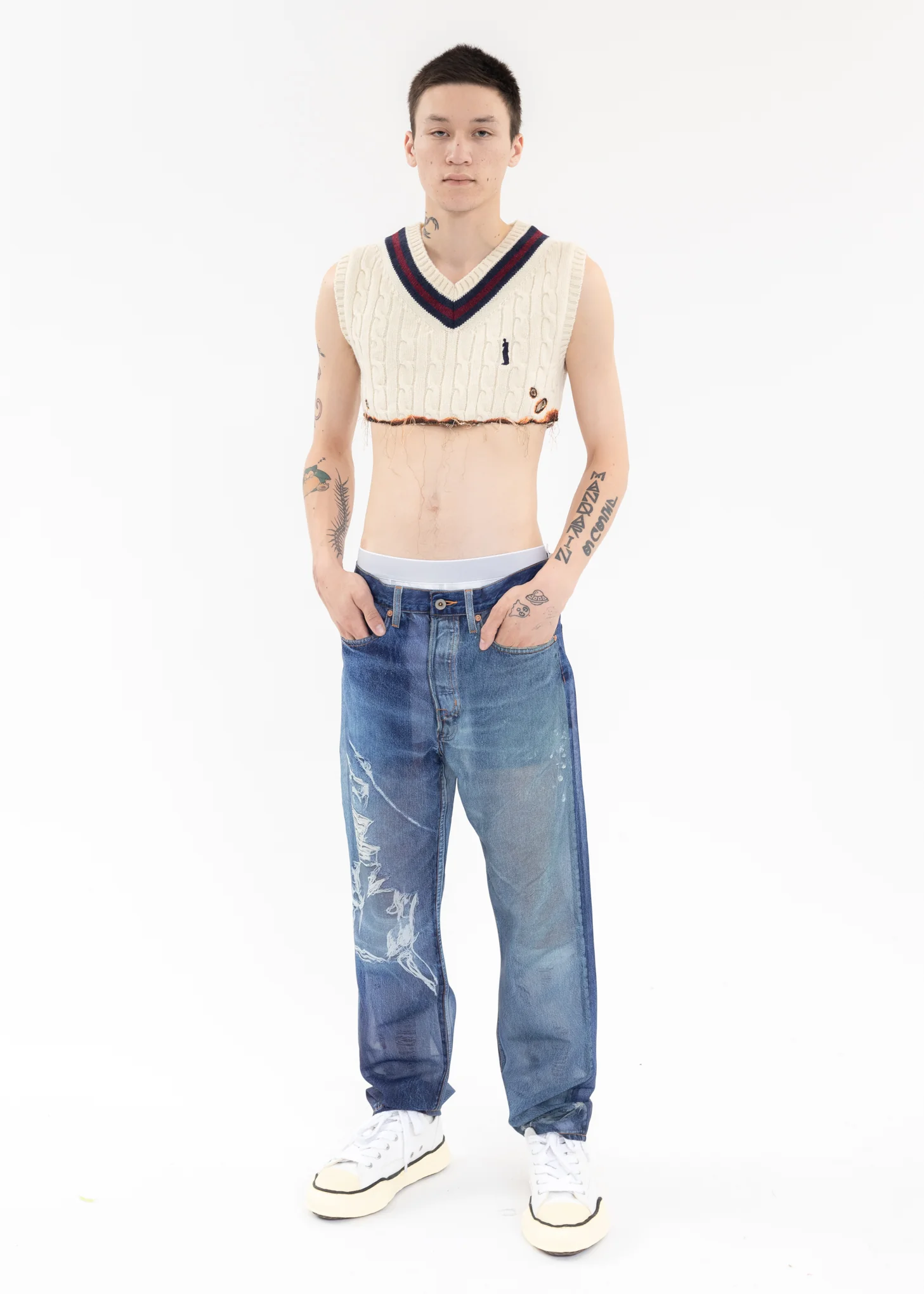 Indigo SEE-THROUGH PHOTO PRINT DENIM PANTS - Image 7