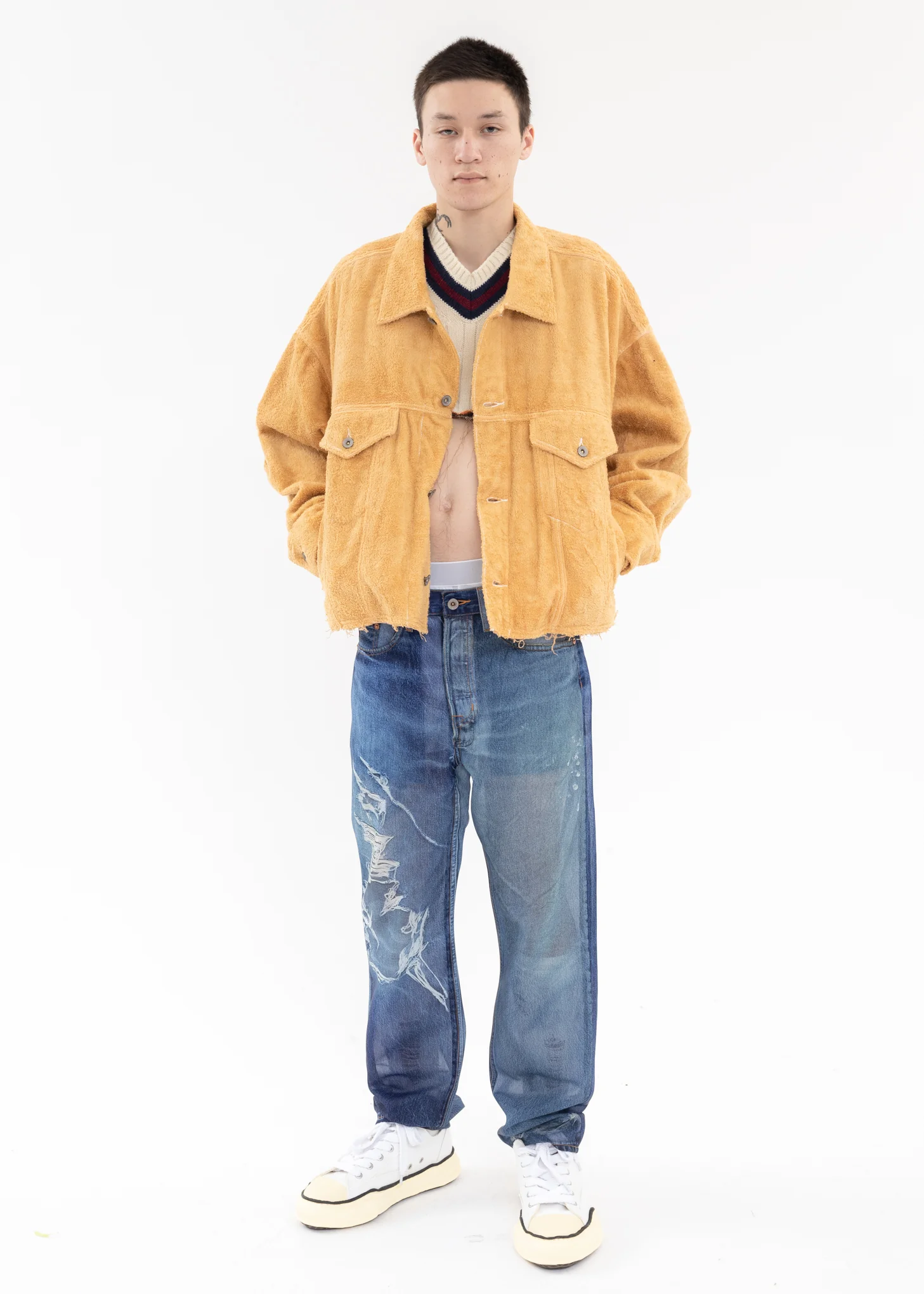 Indigo SEE-THROUGH PHOTO PRINT DENIM PANTS - Image 8