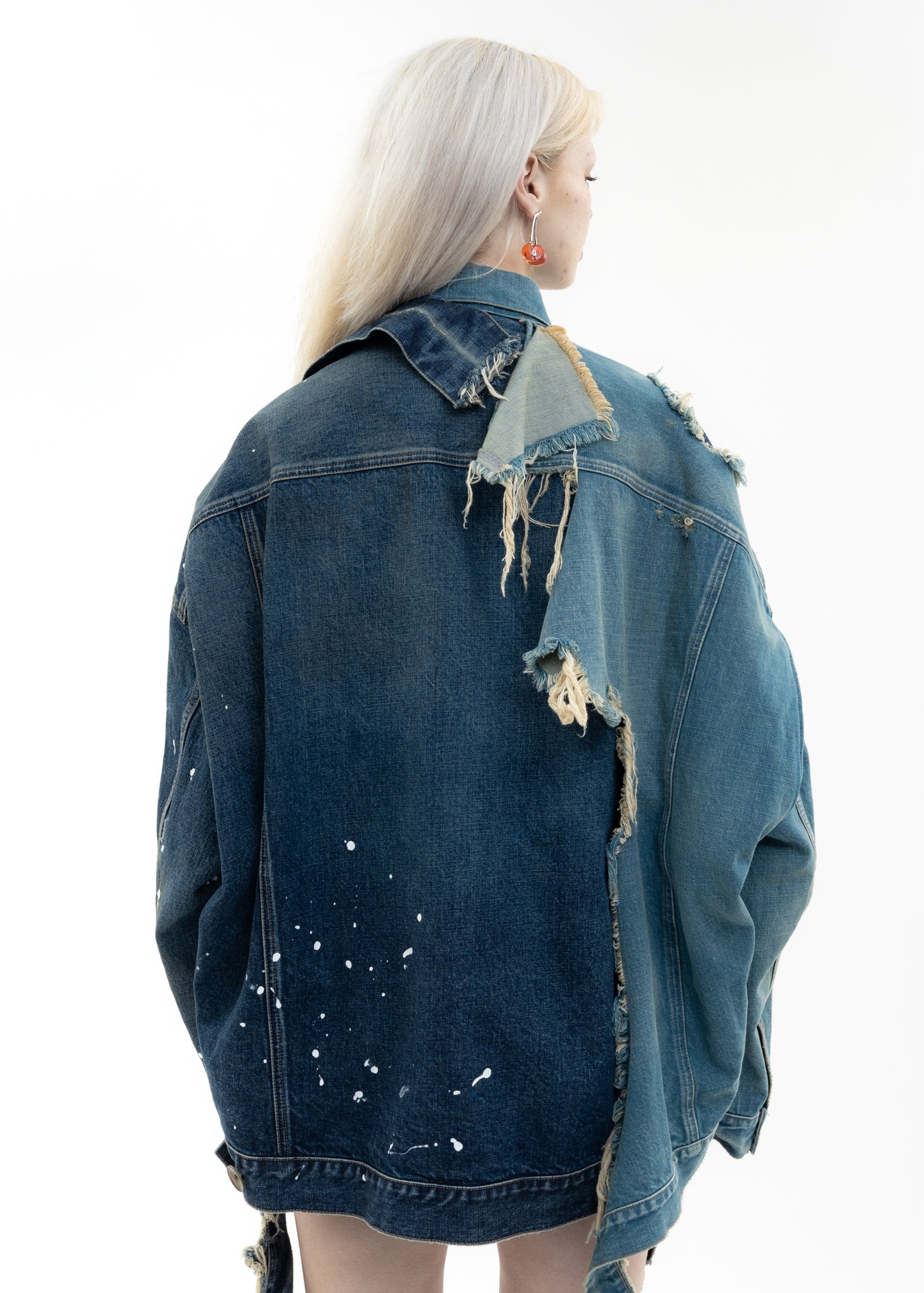 Indigo Single Draped Denim Jacket - Image 3