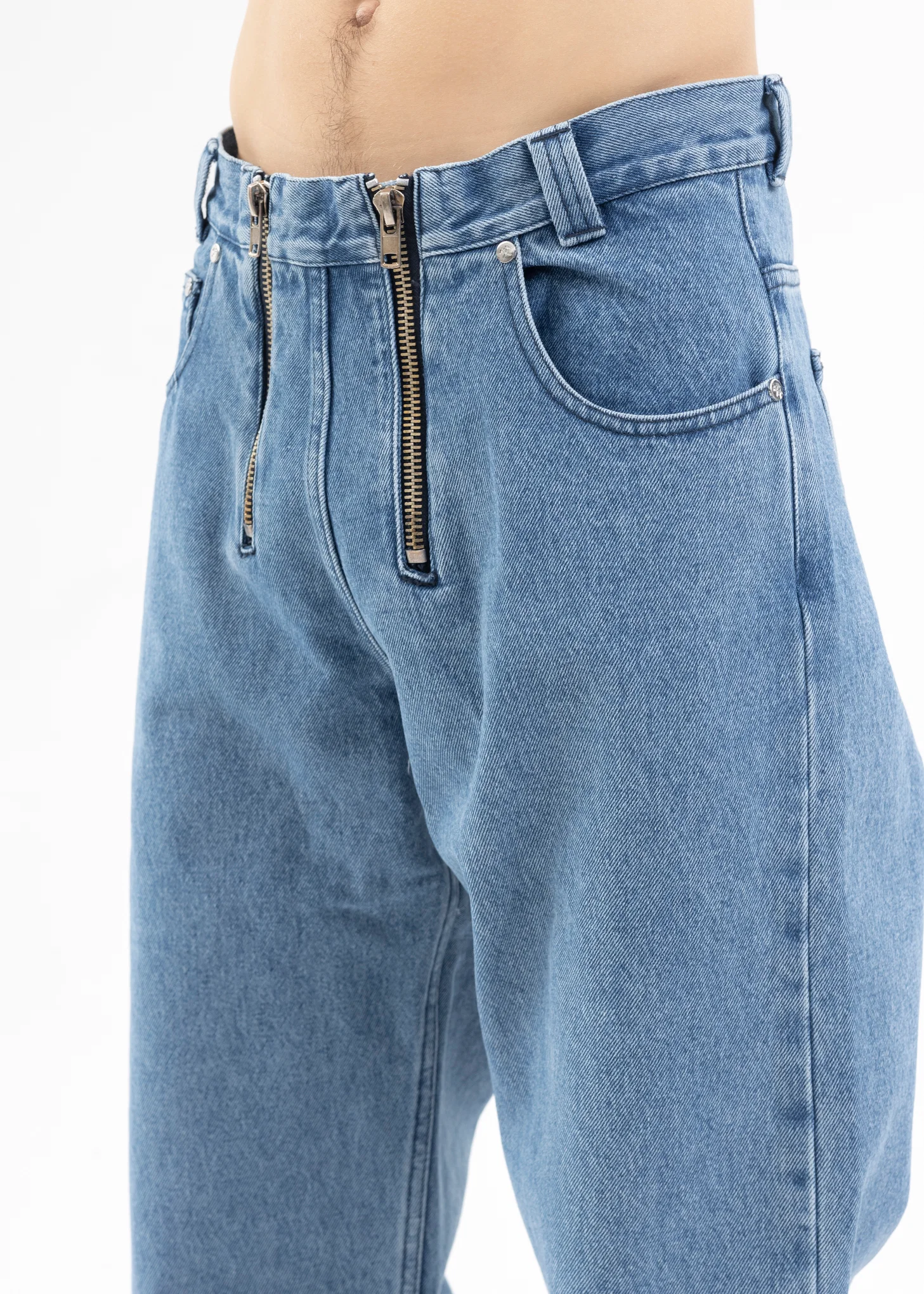 INDIGO WIDE LEG DENIM TROUSERS WITH DOUBLE ZIP - Image 4