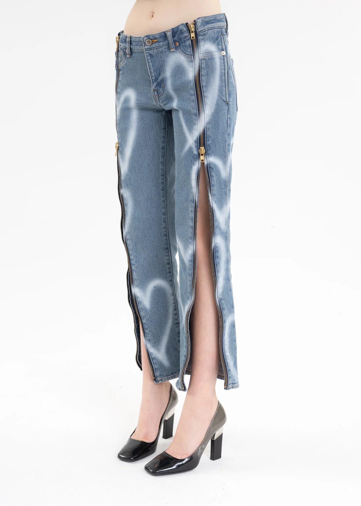 Indigo ZIP UP STRETCH DENIM PANTS - Image 3