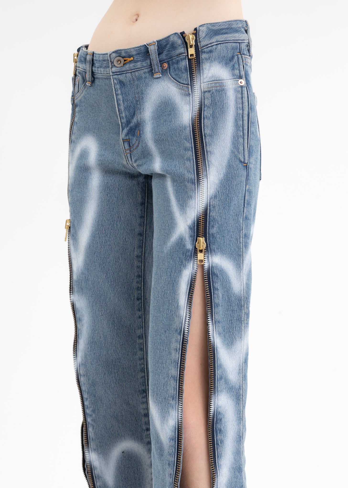 Indigo ZIP UP STRETCH DENIM PANTS - Image 4