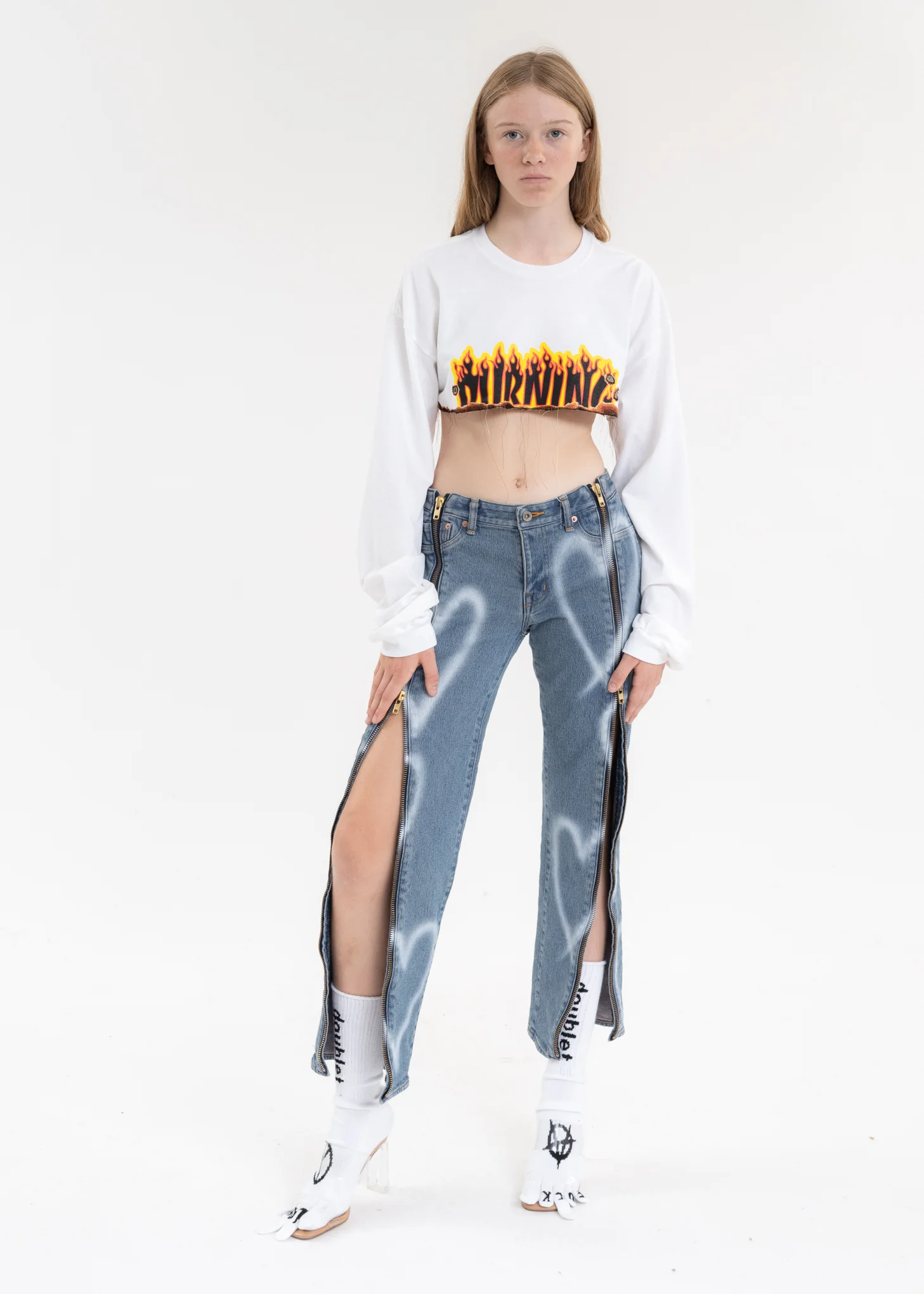 Indigo ZIP UP STRETCH DENIM PANTS - Image 6