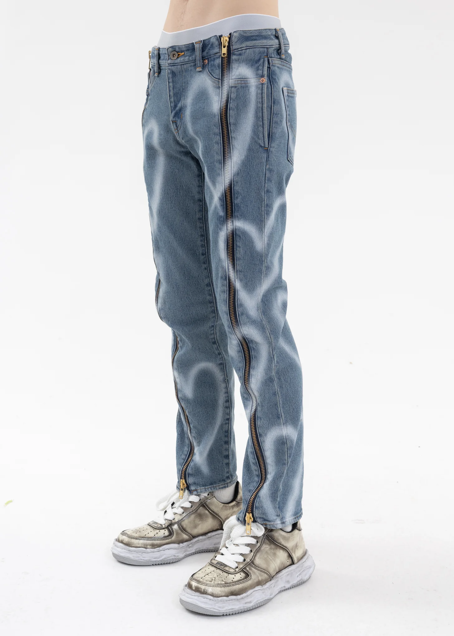 Indigo ZIP UP STRETCH DENIM PANTS - Image 3