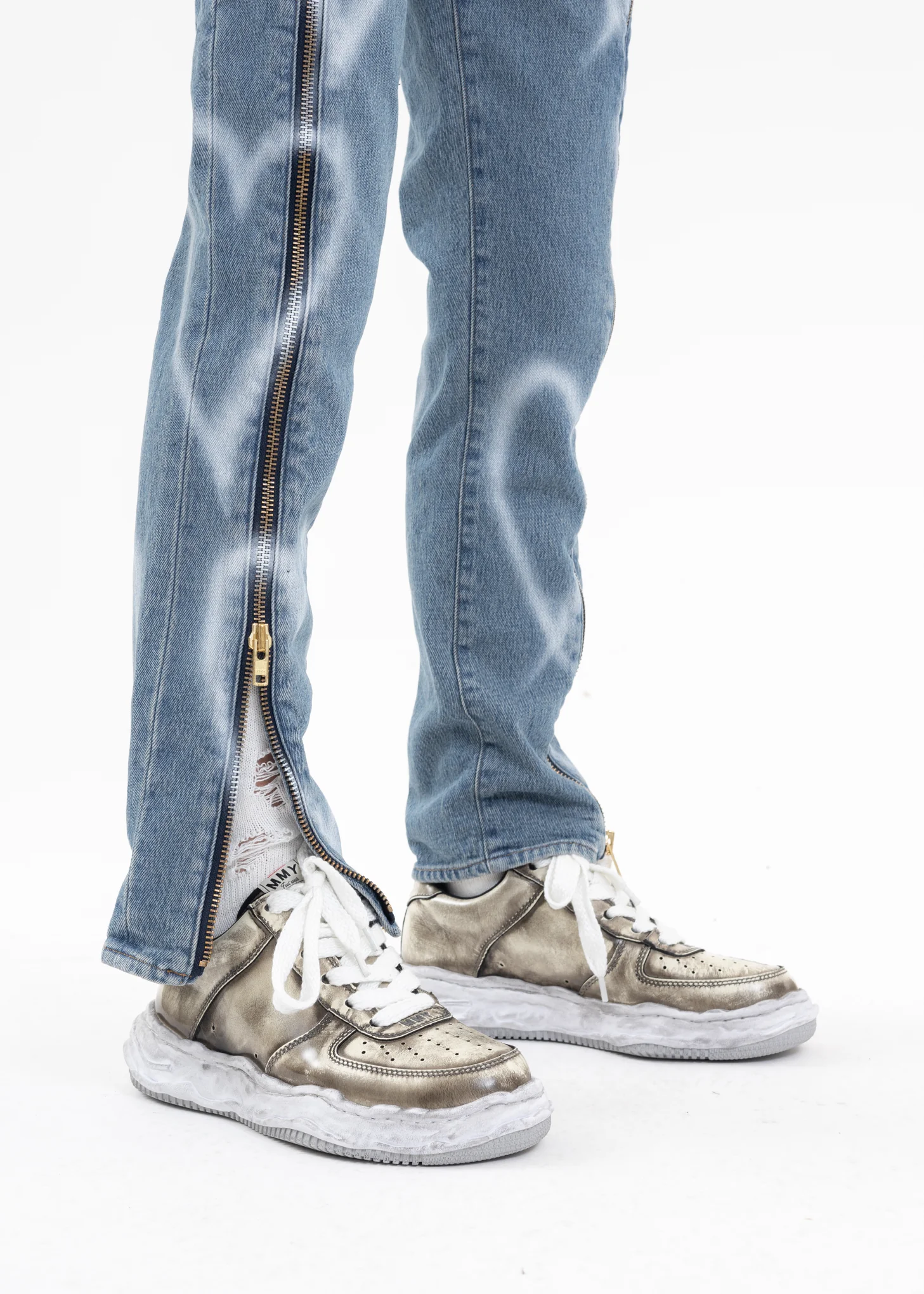 Indigo ZIP UP STRETCH DENIM PANTS - Image 5