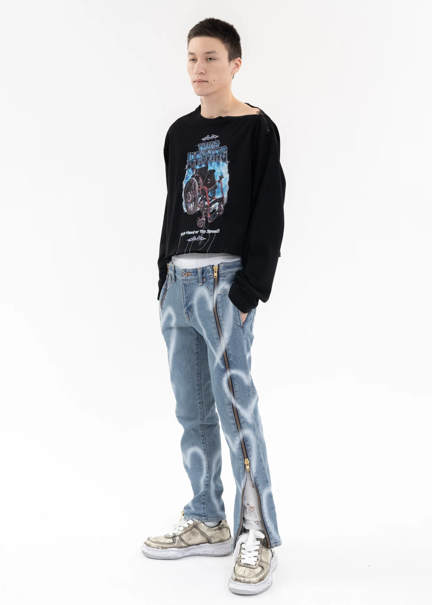 Indigo ZIP UP STRETCH DENIM PANTS - Image 6
