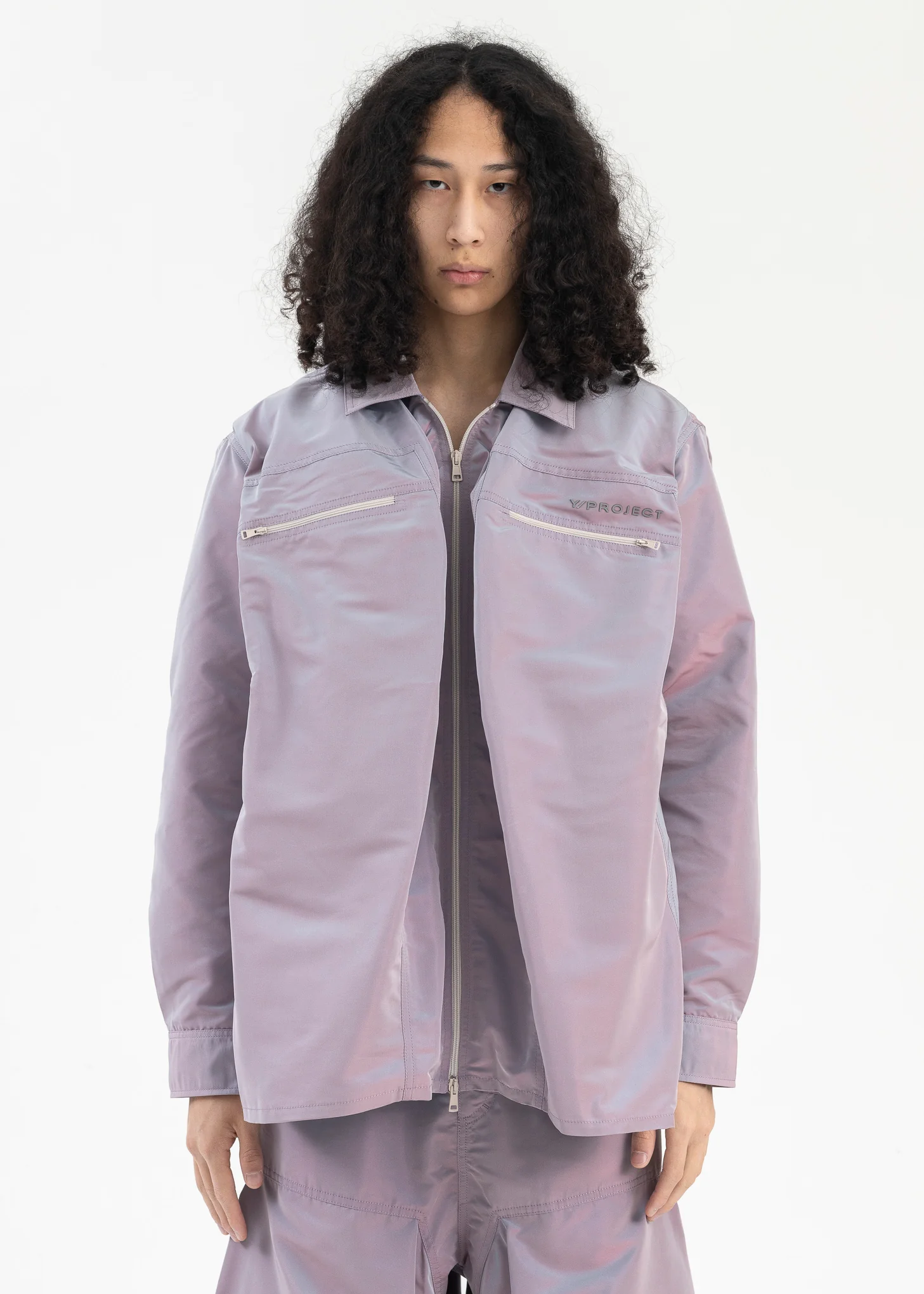 IRIDESCENT LILAC POP-UP OVERSHIRT