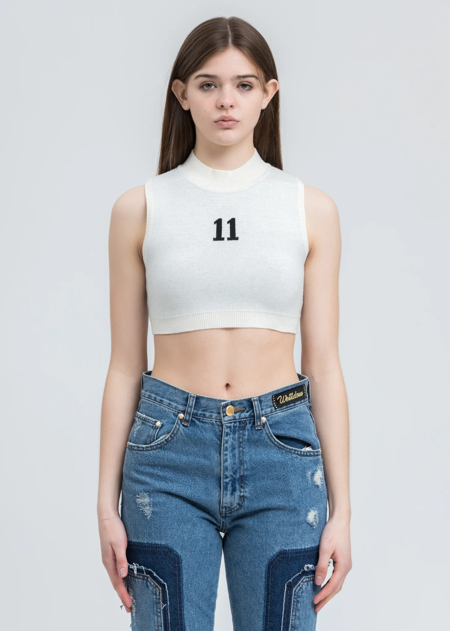 Ivory 11 Jacquard Crop Knit Top