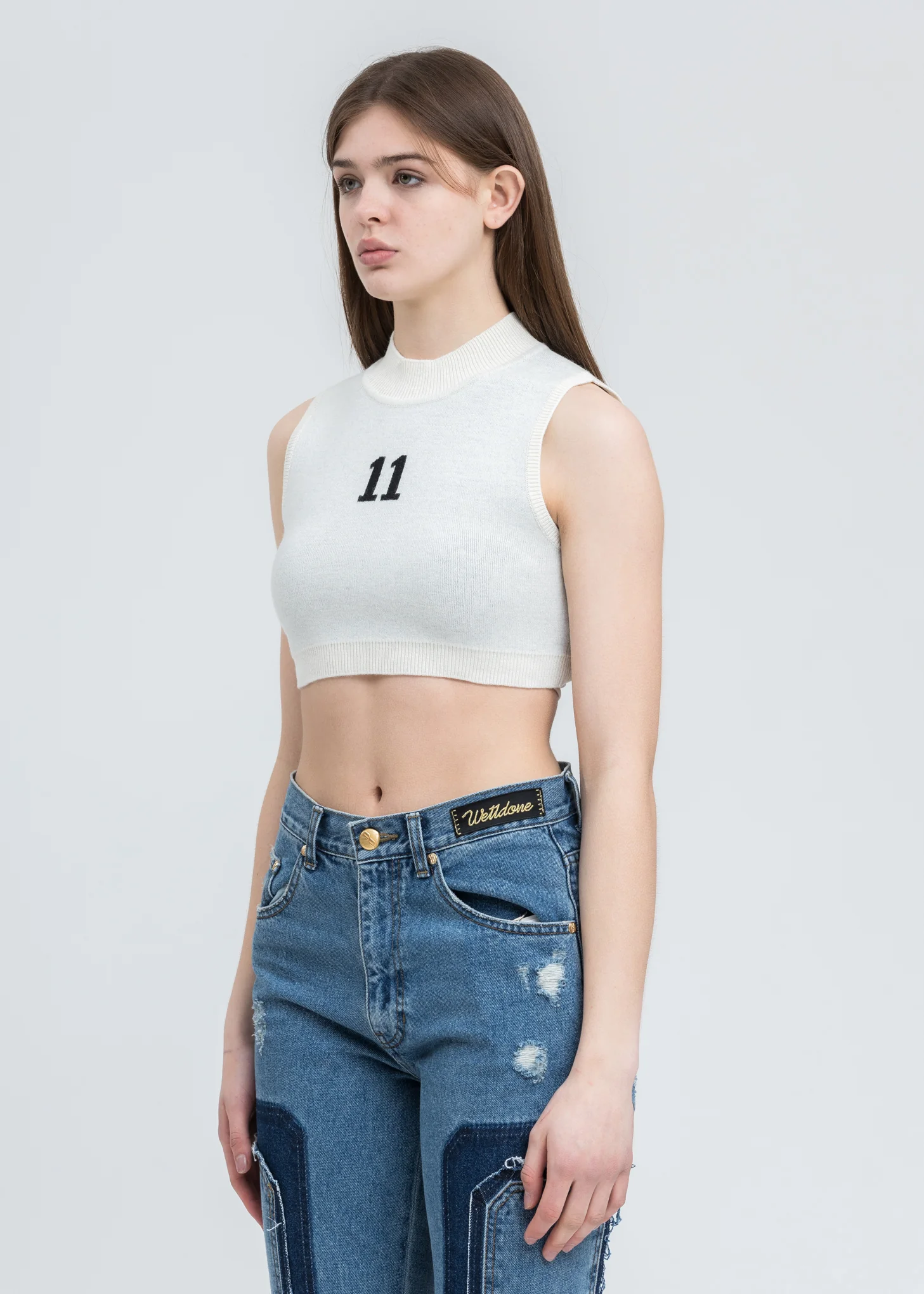 Ivory 11 Jacquard Crop Knit Top - Image 2