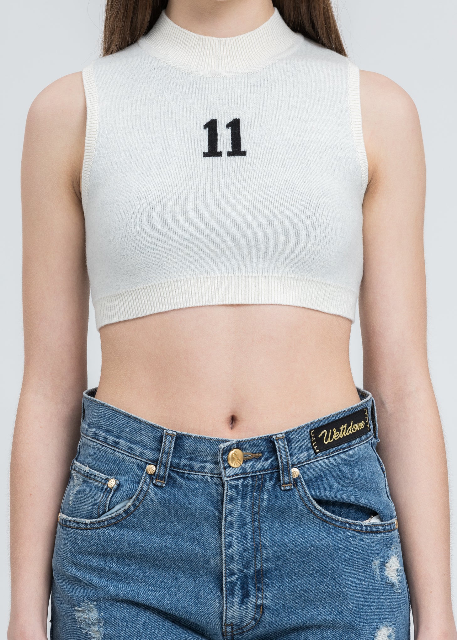 Ivory 11 Jacquard Crop Knit Top - Image 3