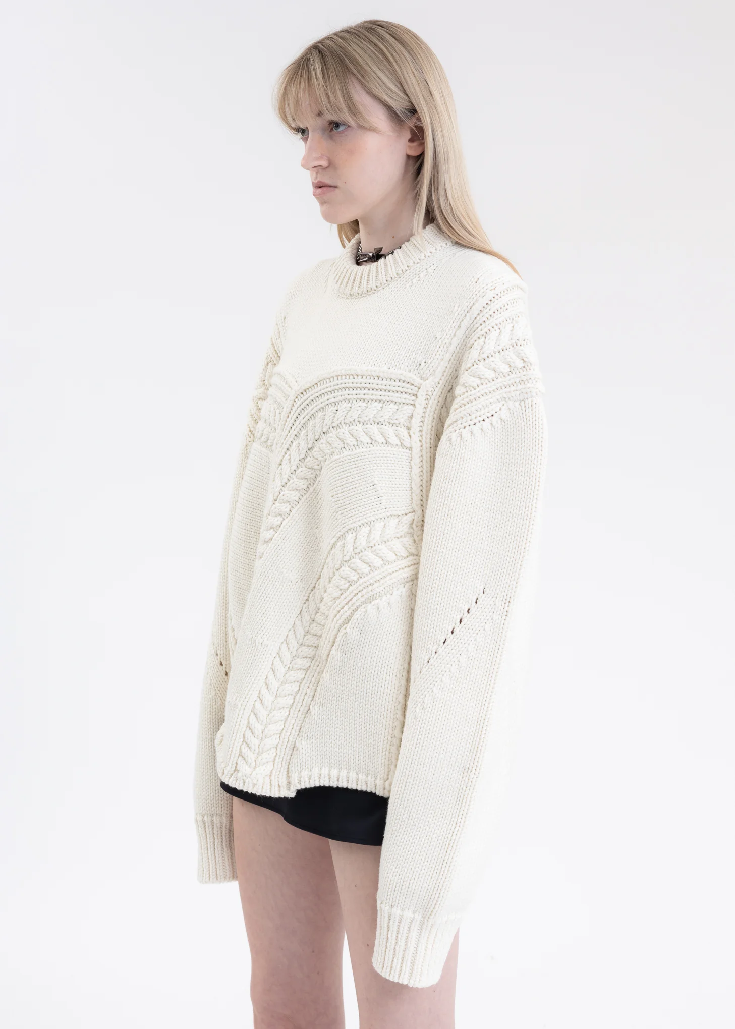 IVORY CABLE DETAIL MERINO WOOL KNIT SWEATER - Image 2