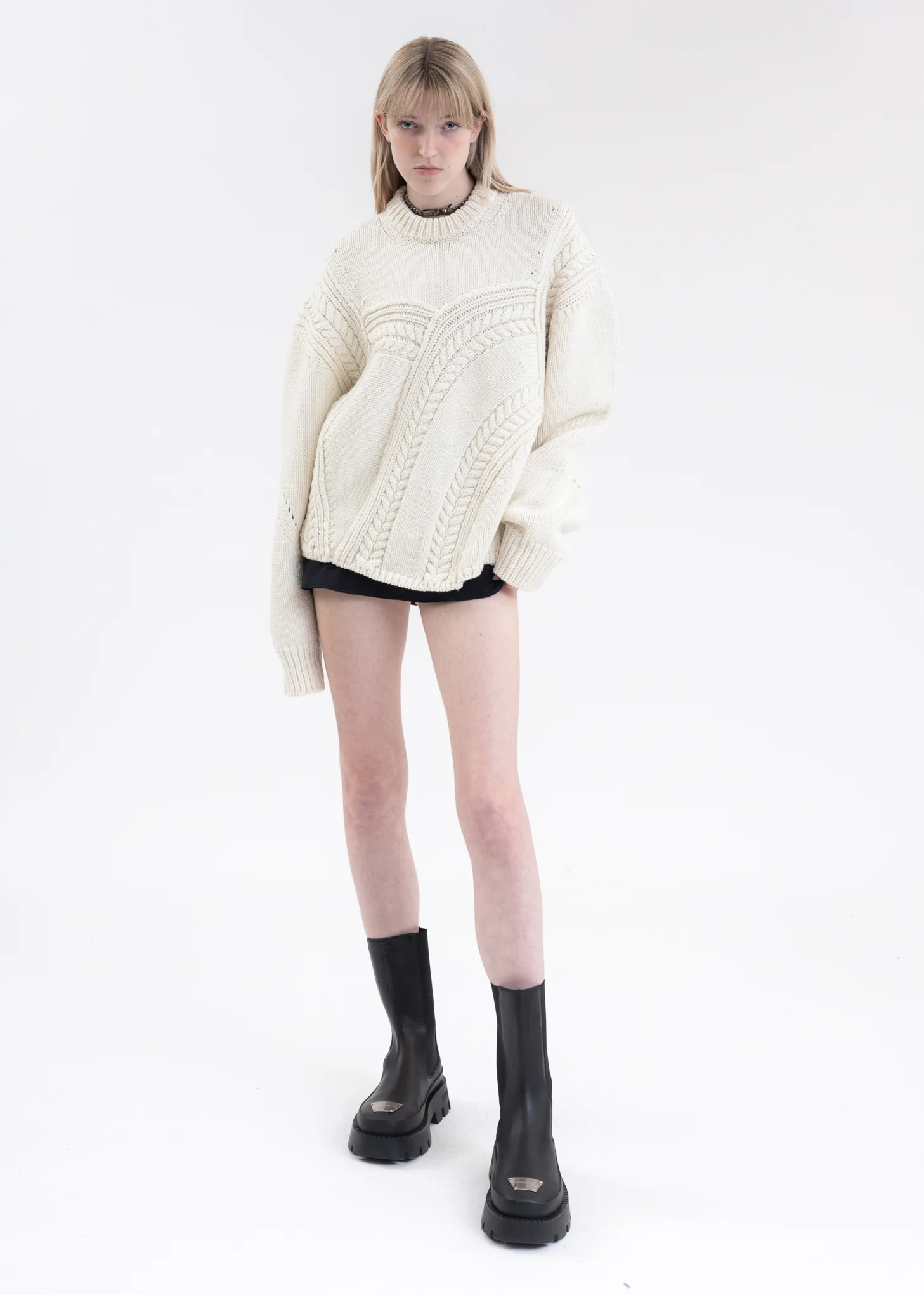 IVORY CABLE DETAIL MERINO WOOL KNIT SWEATER - Image 5