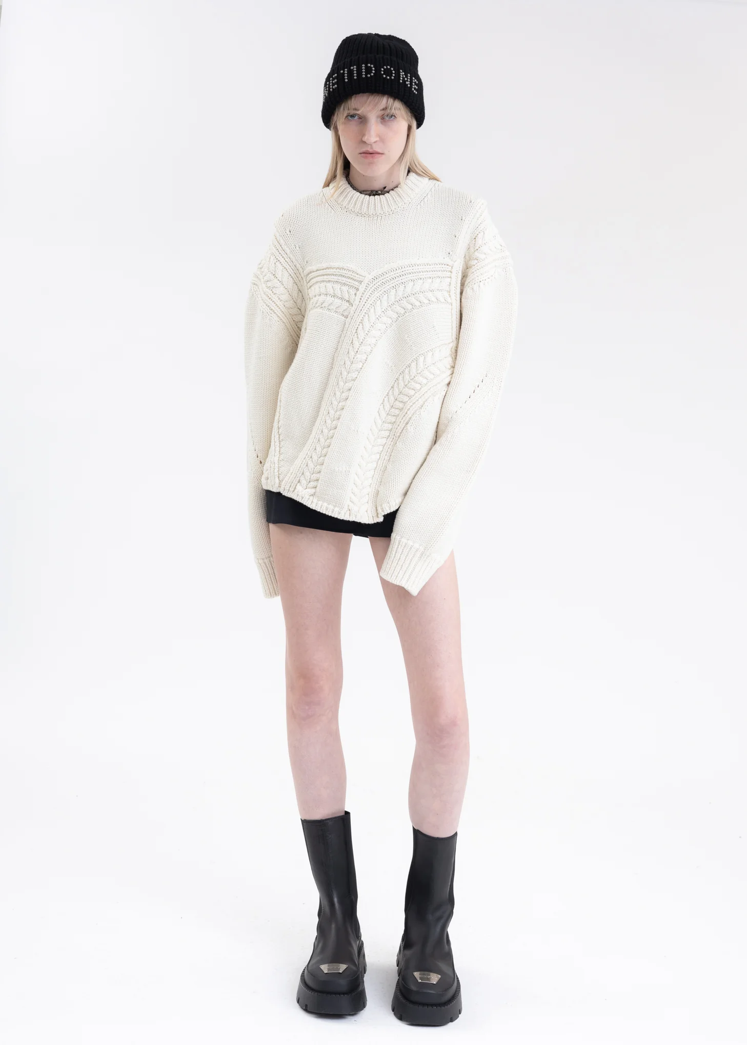 IVORY CABLE DETAIL MERINO WOOL KNIT SWEATER - Image 6