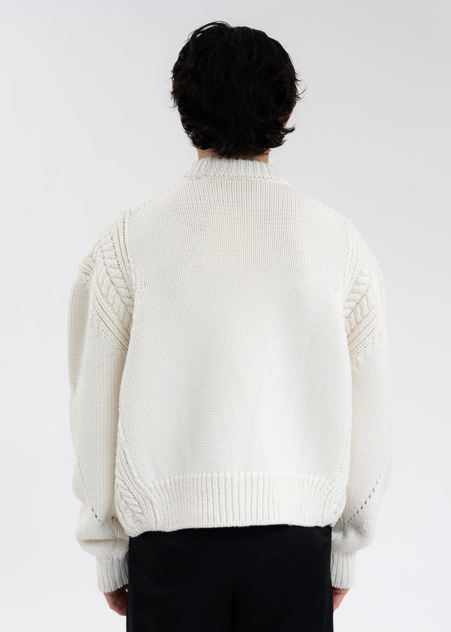 IVORY CABLE DETAIL MERINO WOOL KNIT SWEATER - Image 3
