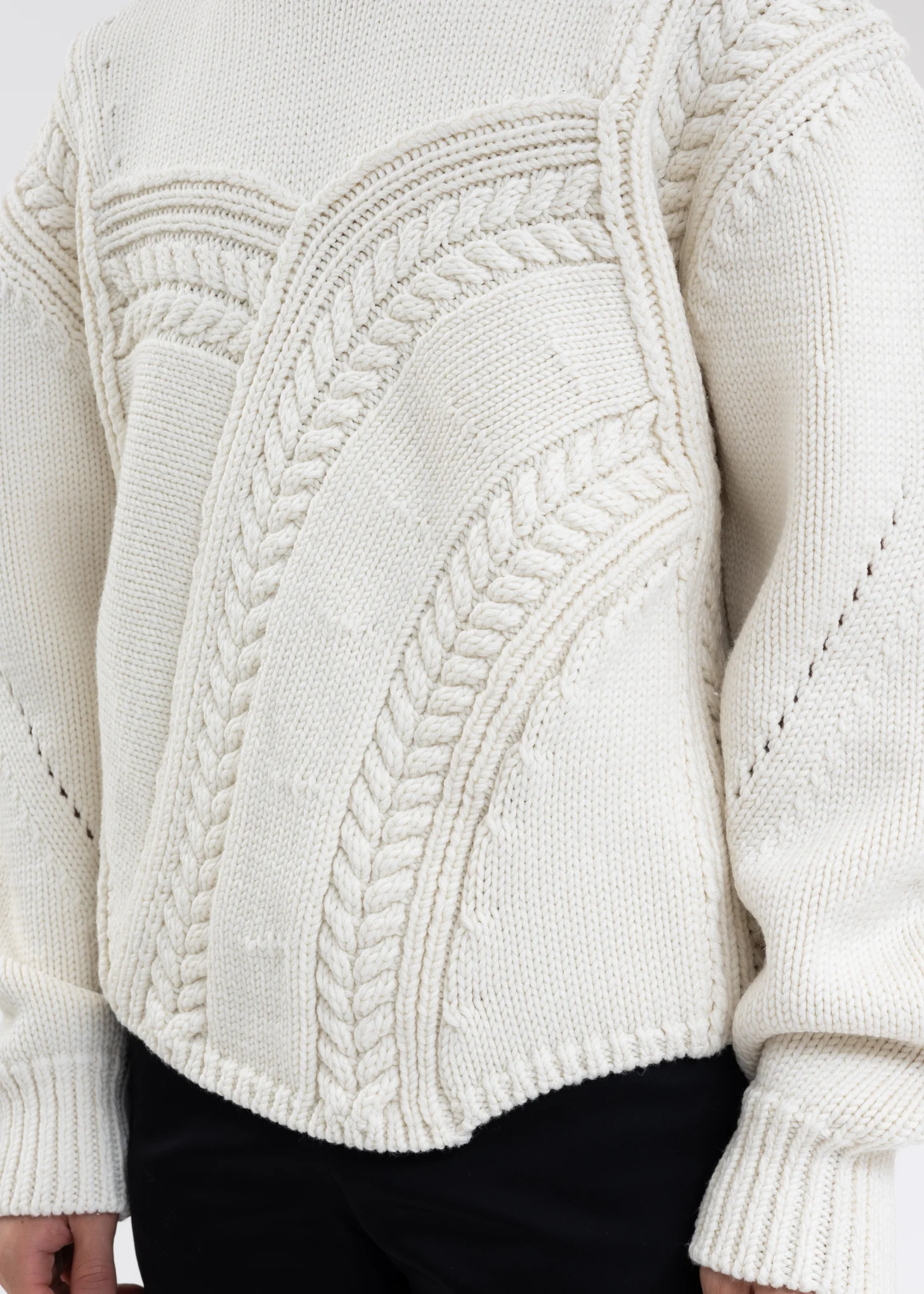 IVORY CABLE DETAIL MERINO WOOL KNIT SWEATER - Image 4