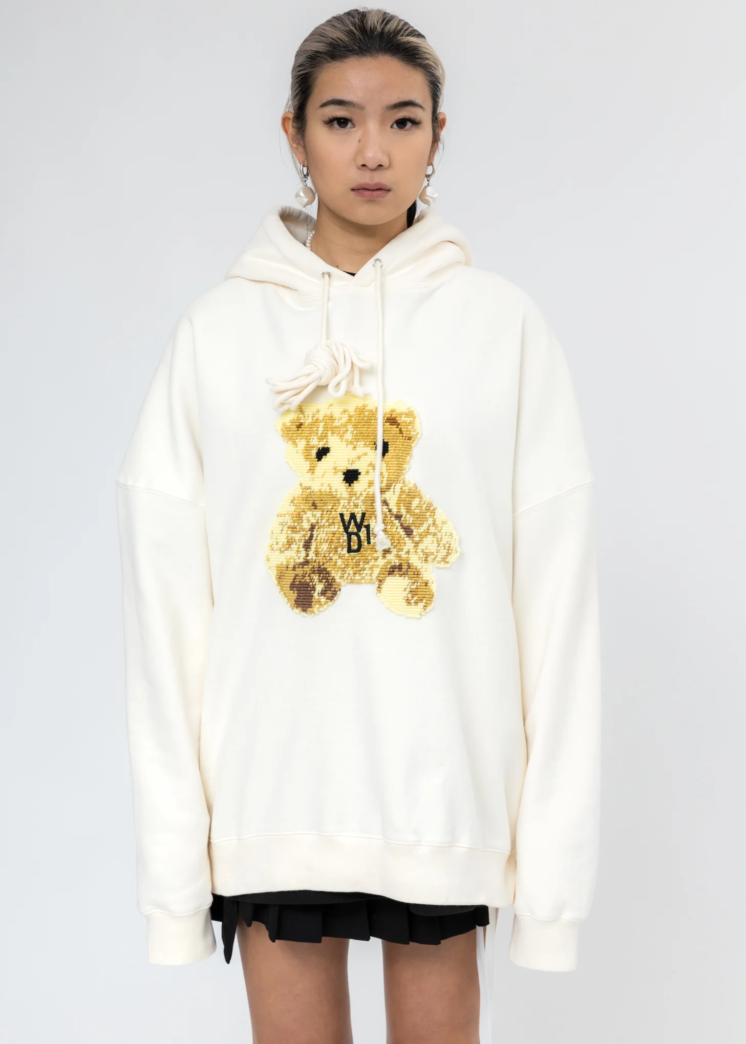 Ivory Embroidered Teddy Hoodie