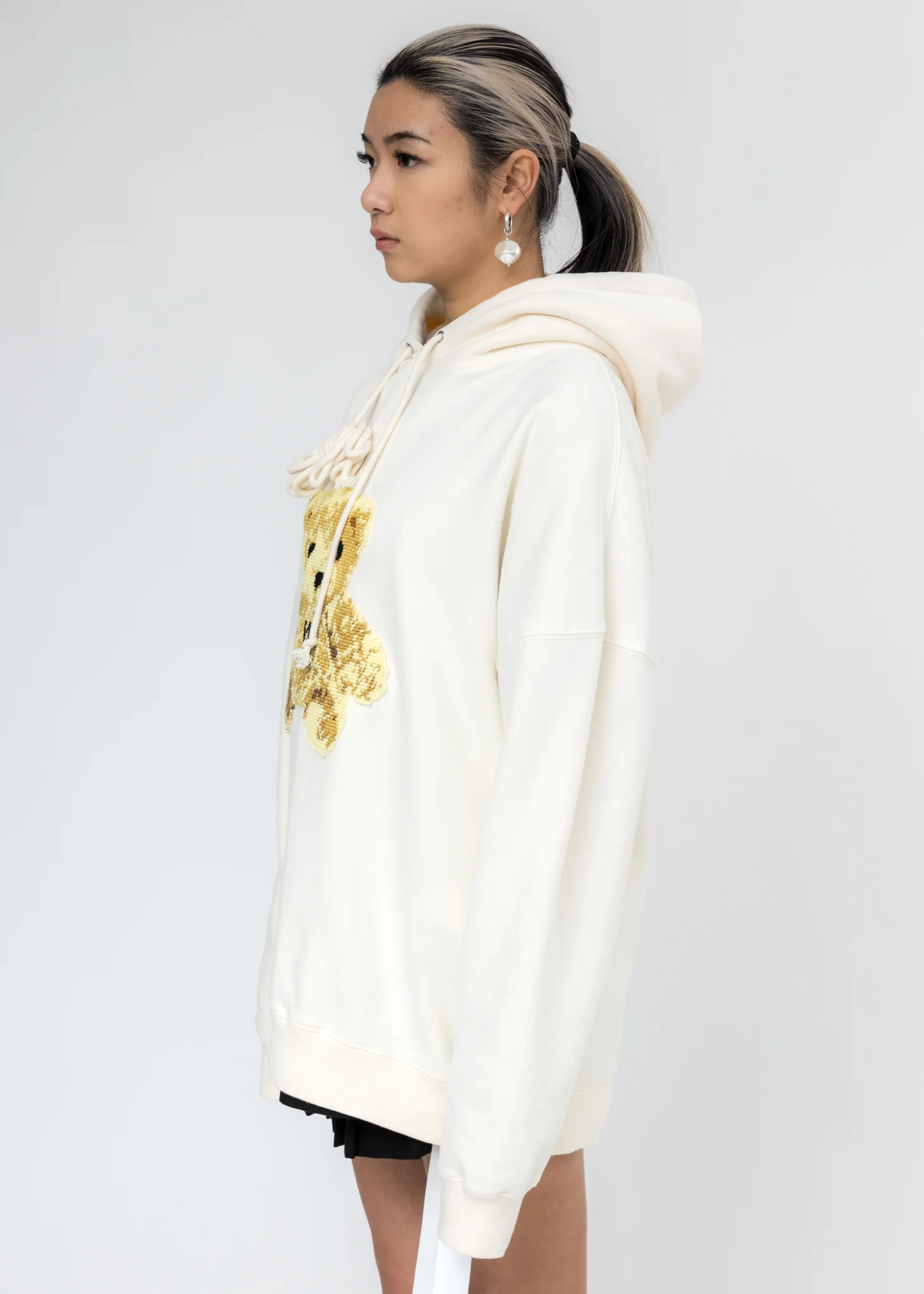 Ivory Embroidered Teddy Hoodie - Image 3