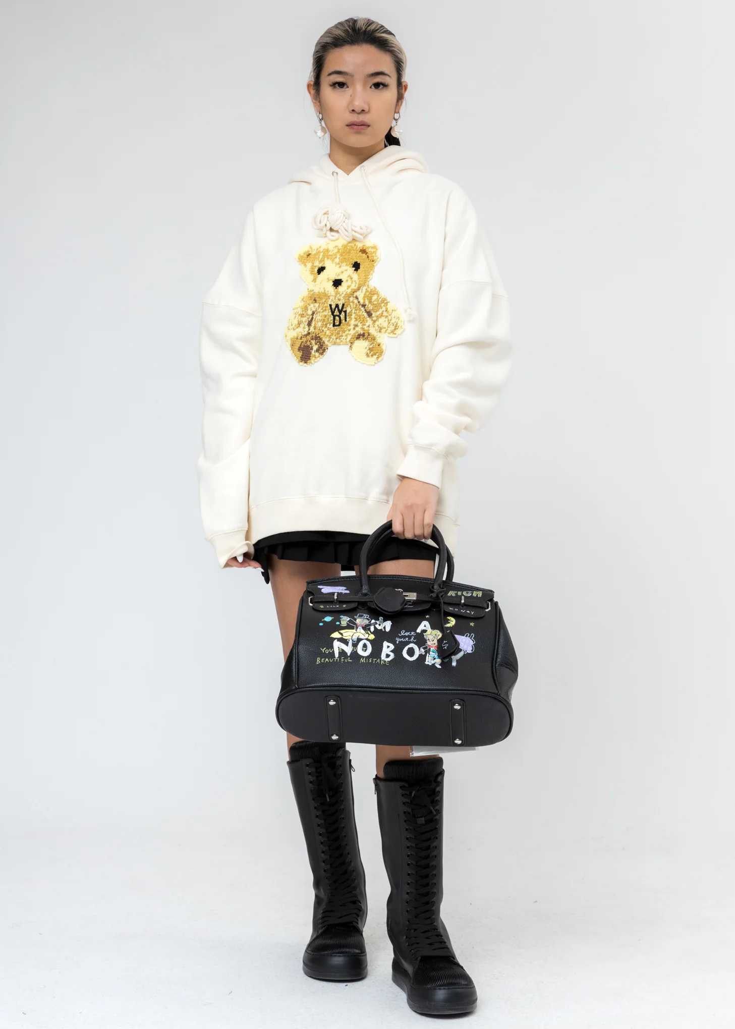 Ivory Embroidered Teddy Hoodie - Image 5