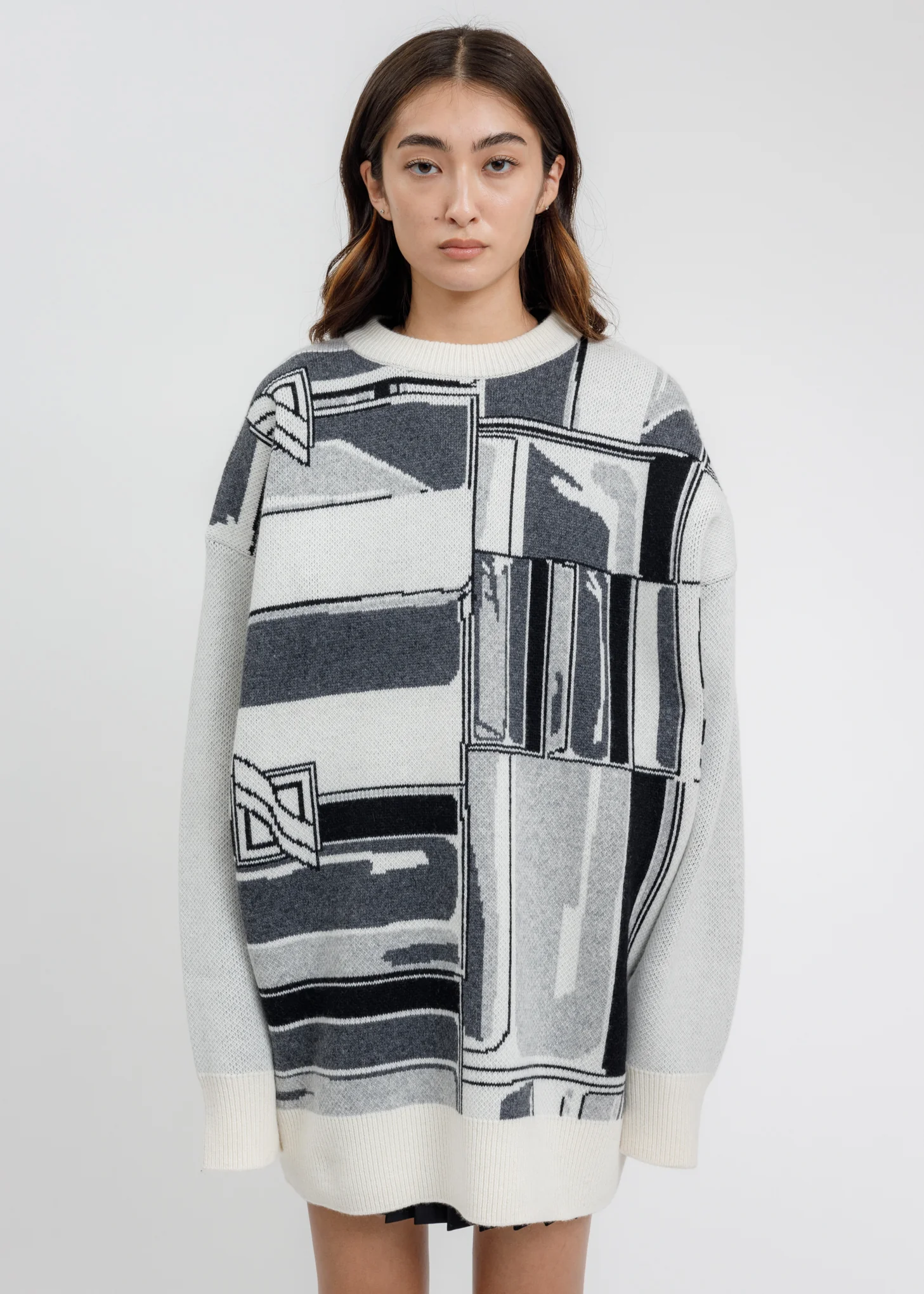Ivory Flat Chain Graphic Jacquard Sweater