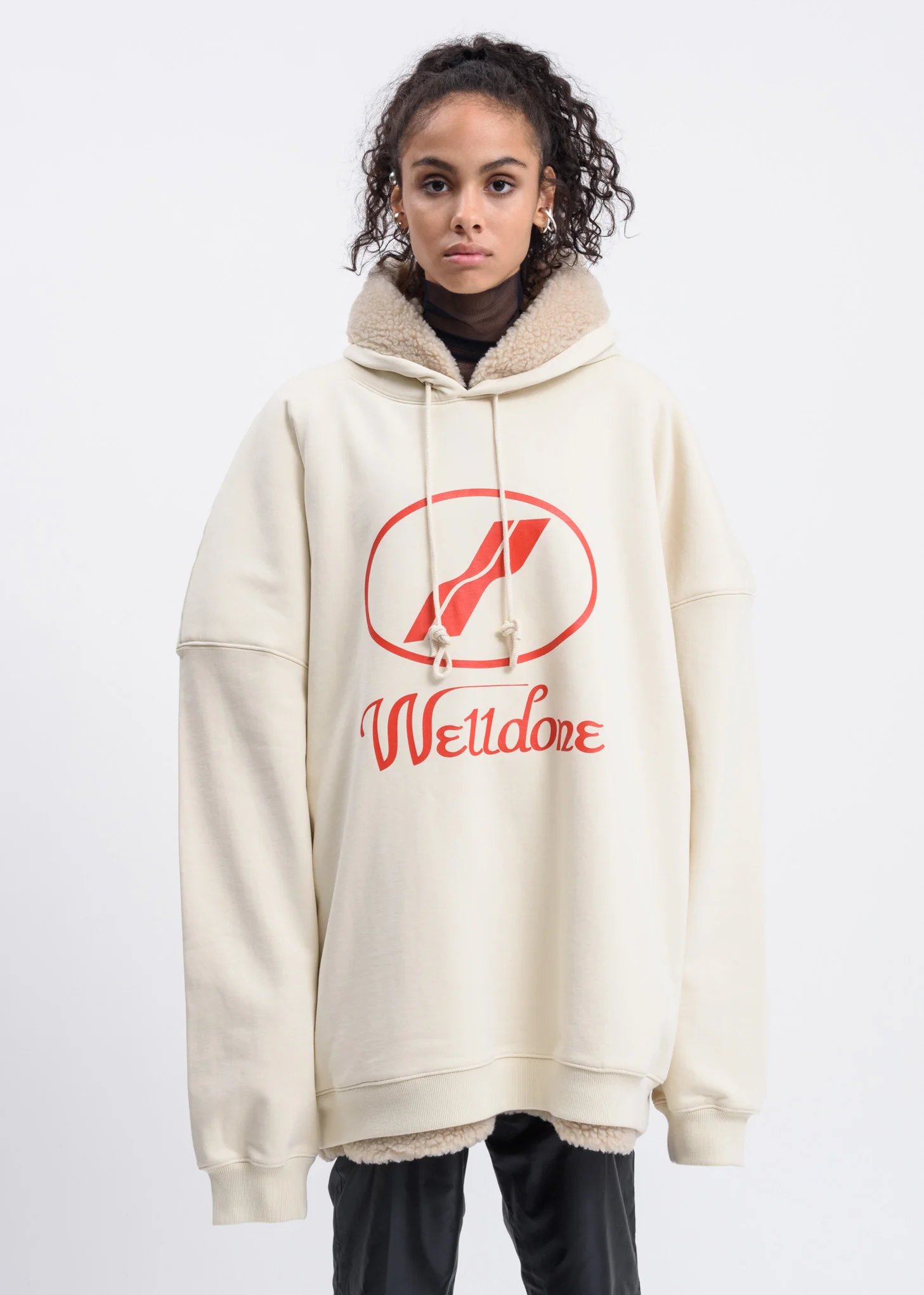 Ivory Fur Lined Logo Hoodie