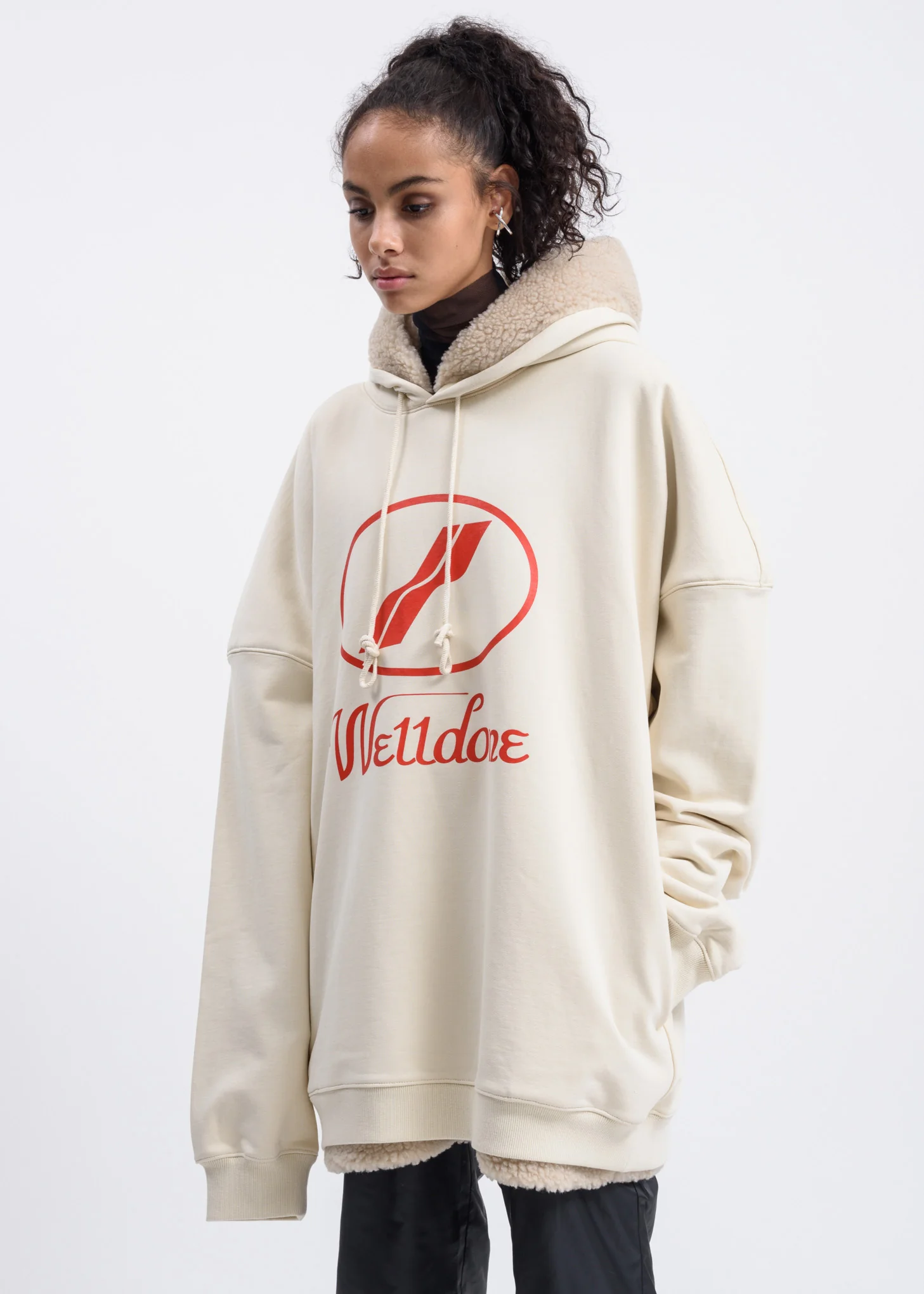 Ivory Fur Lined Logo Hoodie - Image 2
