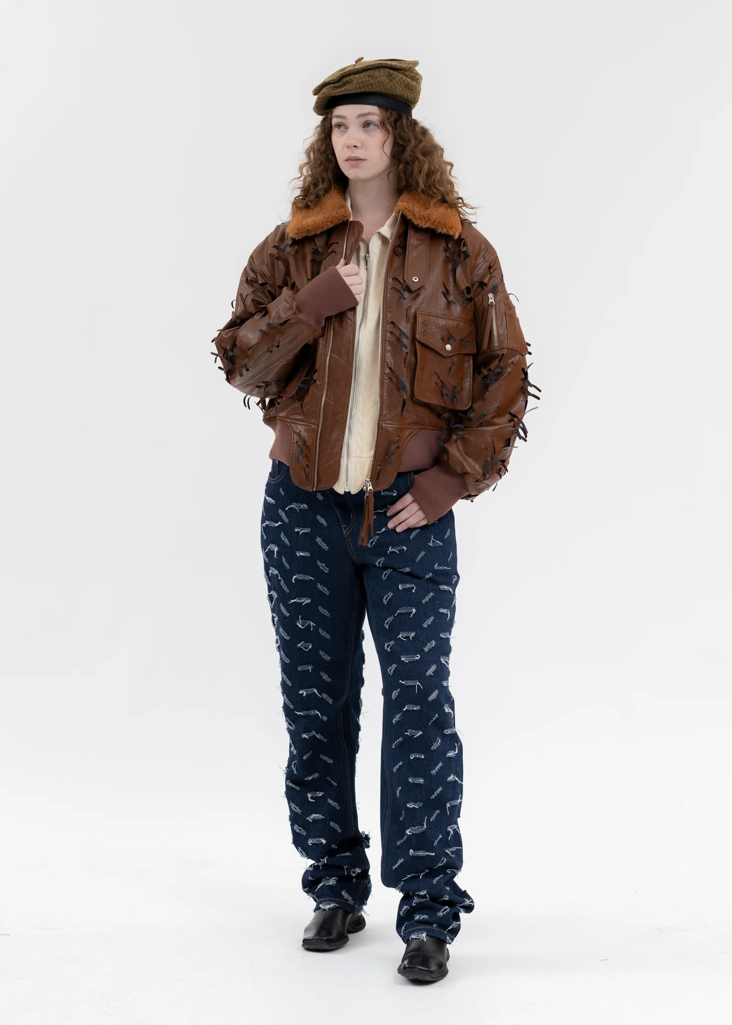 IVORY LASER-WASHED CORSET KNIT DENIM SHIRTS - Image 6