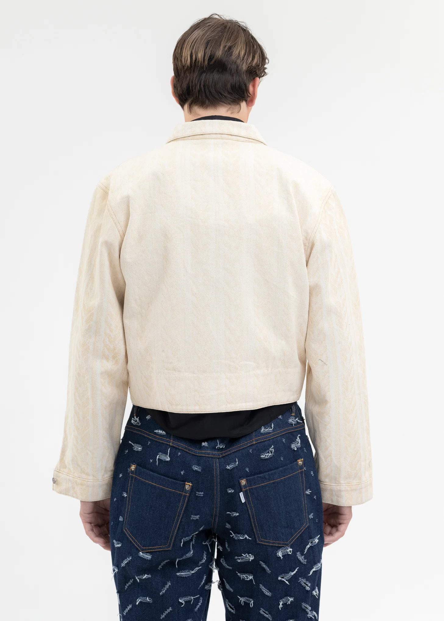 IVORY LASER-WASHED CORSET KNIT DENIM SHIRTS - Image 4