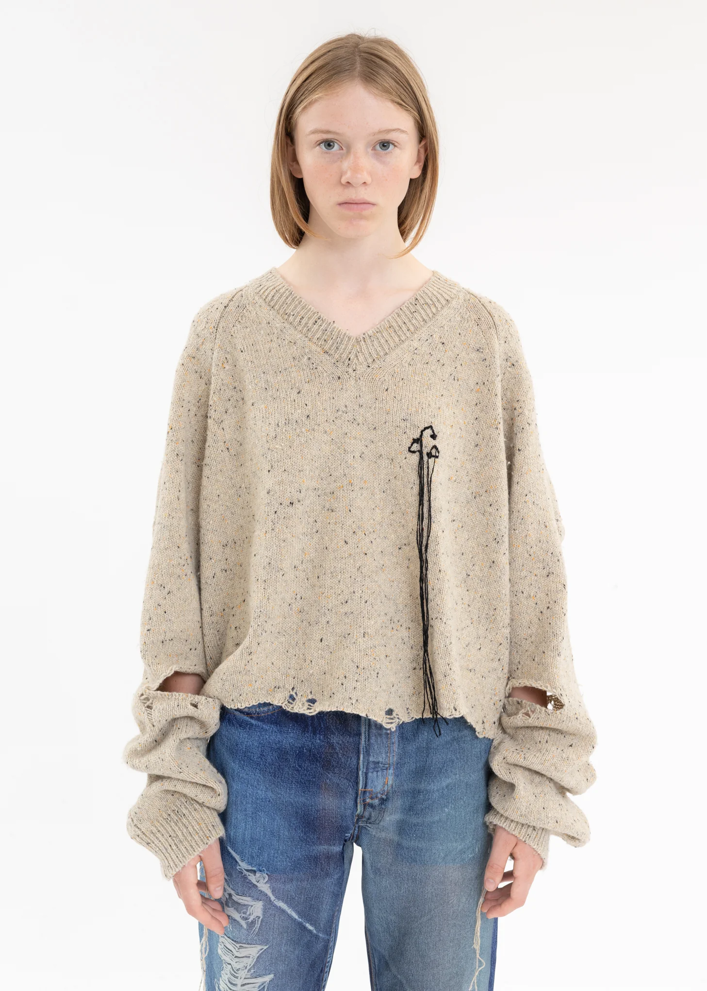 Ivory MAGNET ATTACHED KNIT PULLOVER