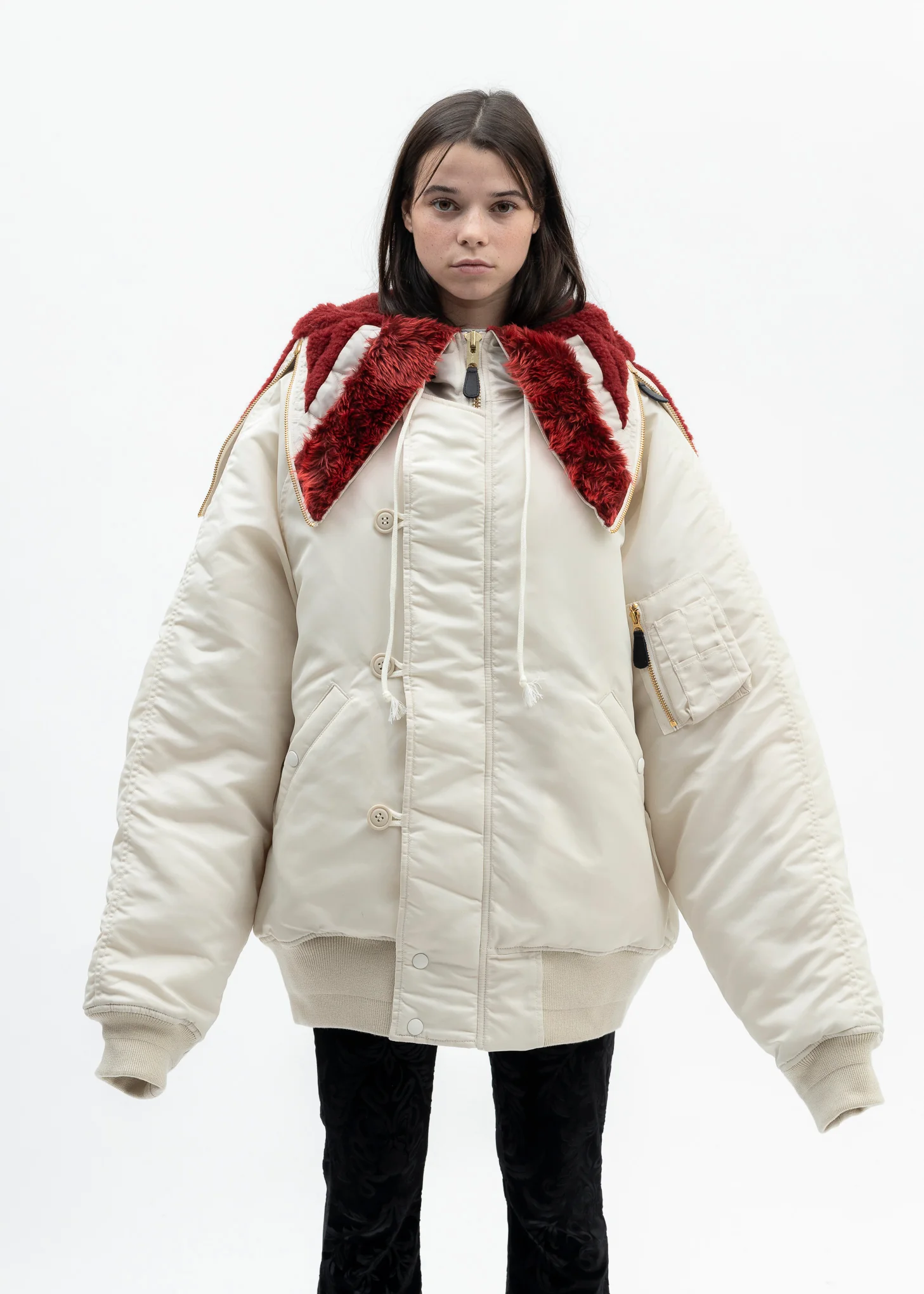 IVORY PETAL MOUTH HOOD BOMBER JACKET - Image 3