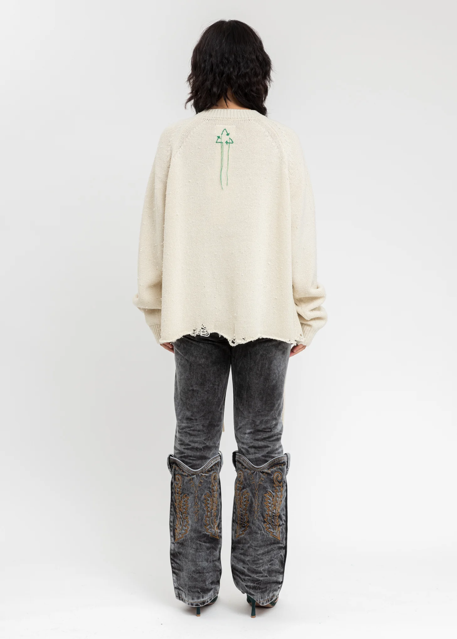 Ivory Recycle Wool Cable Cardigan - Image 3