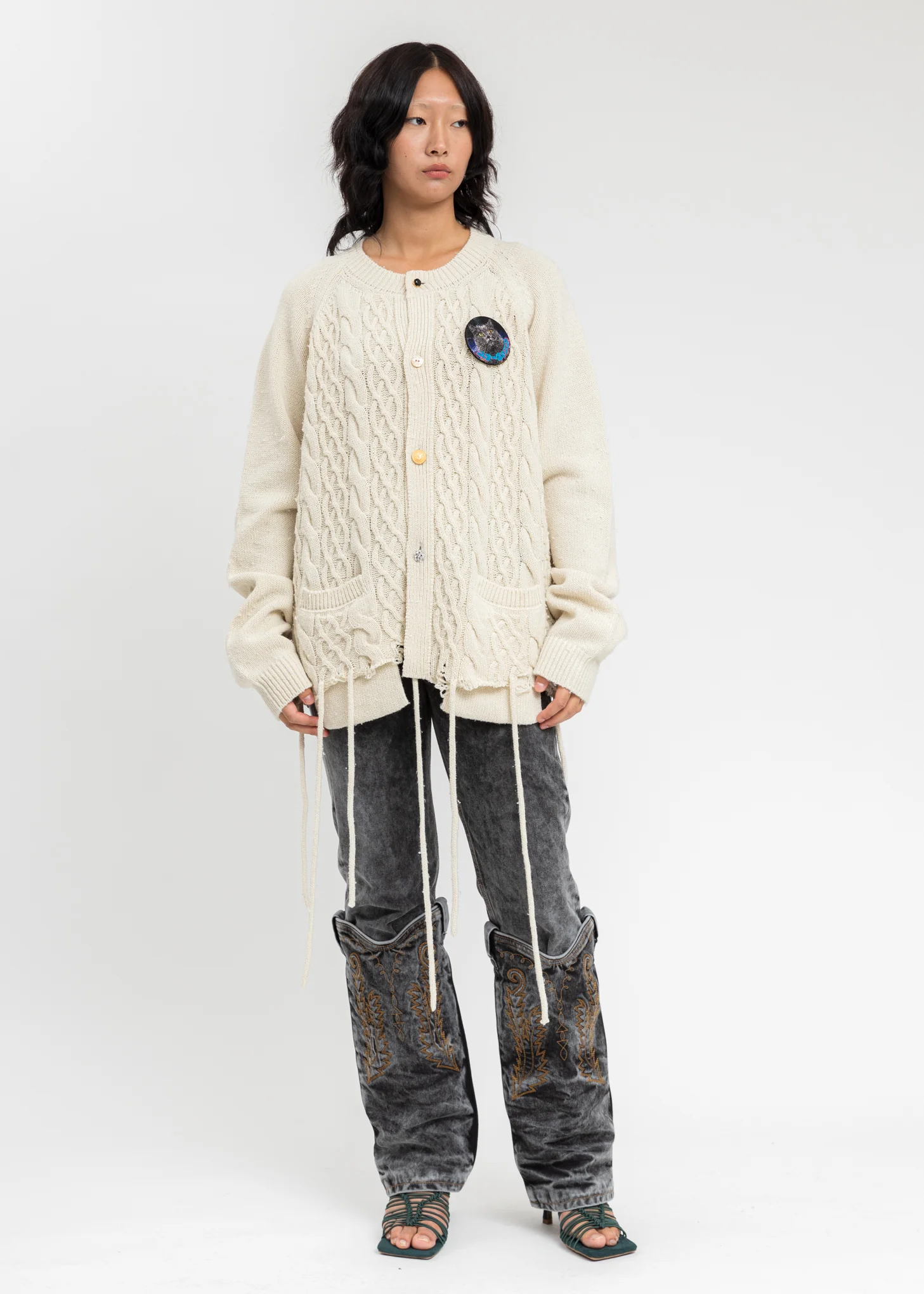 Ivory Recycle Wool Cable Cardigan - Image 7