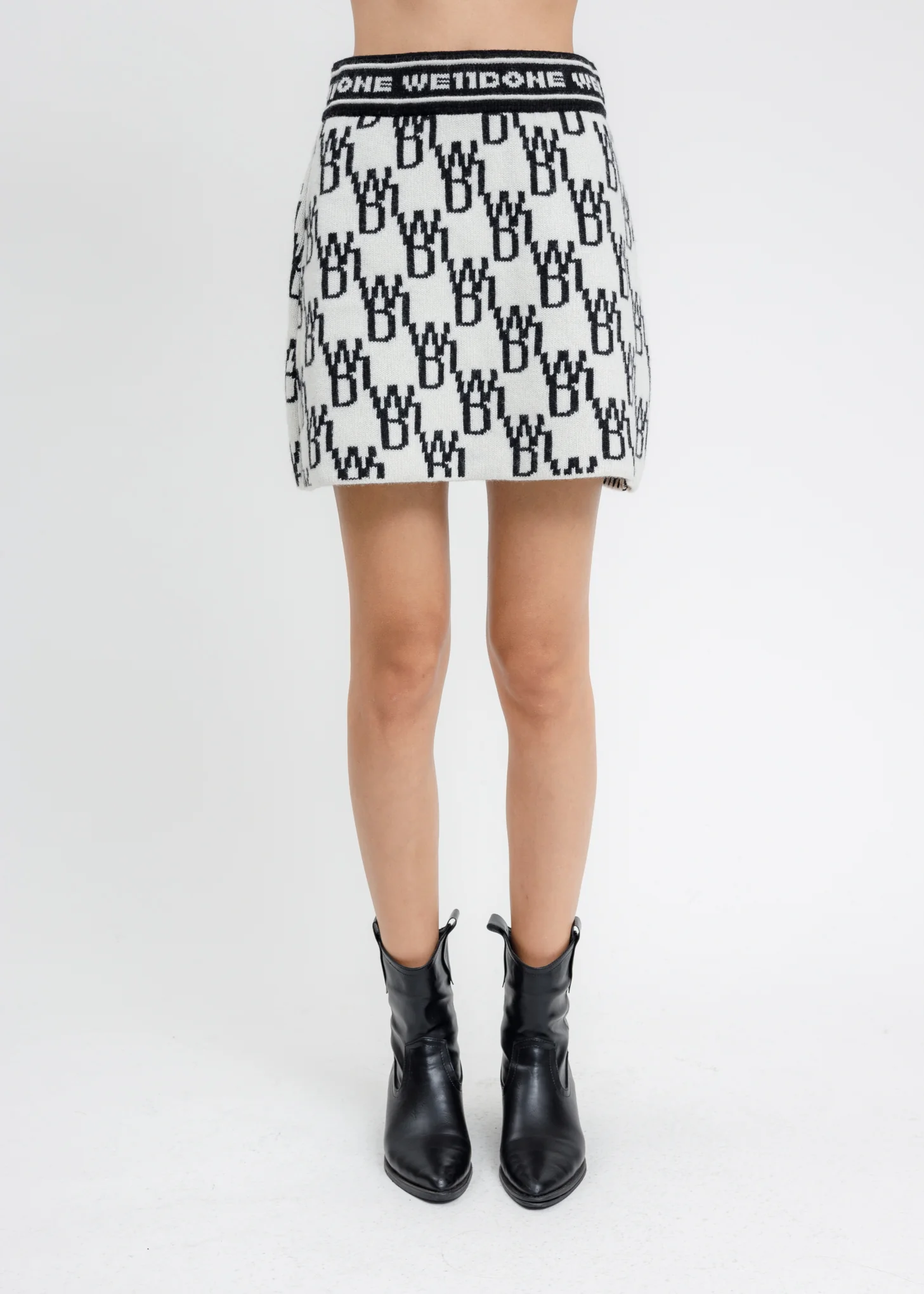 Ivory WD1 All Over Logo Knit Mini Skirt