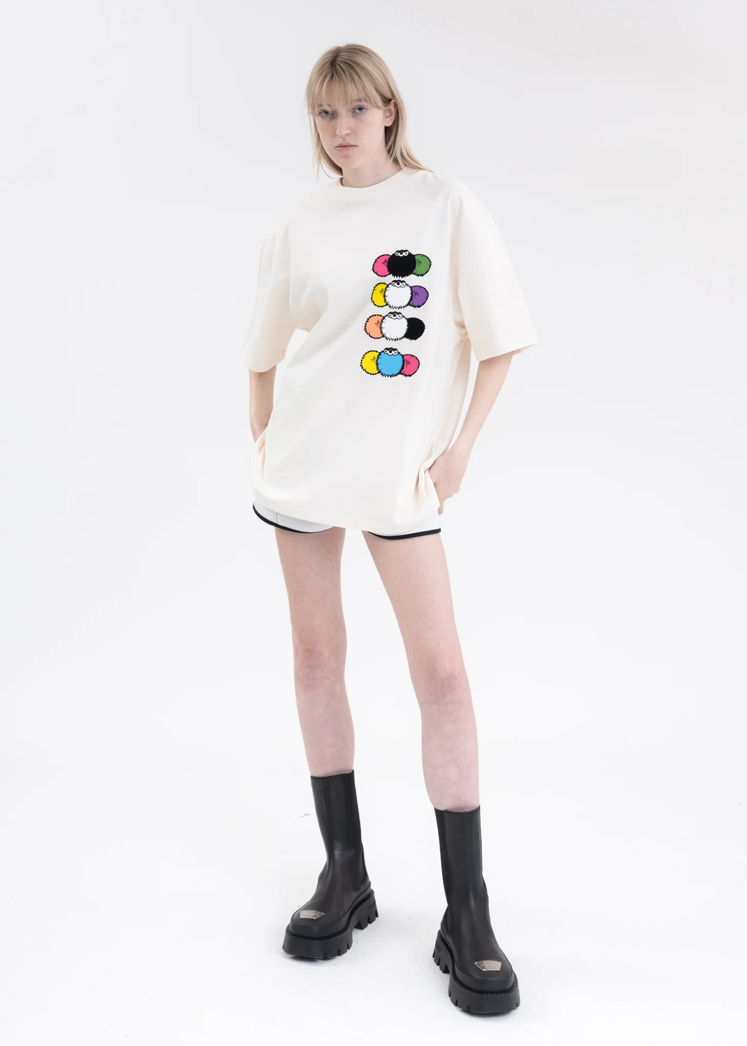 IVORY WE11DONE DUST DOUBLE LOGO T-SHIRT - Image 5
