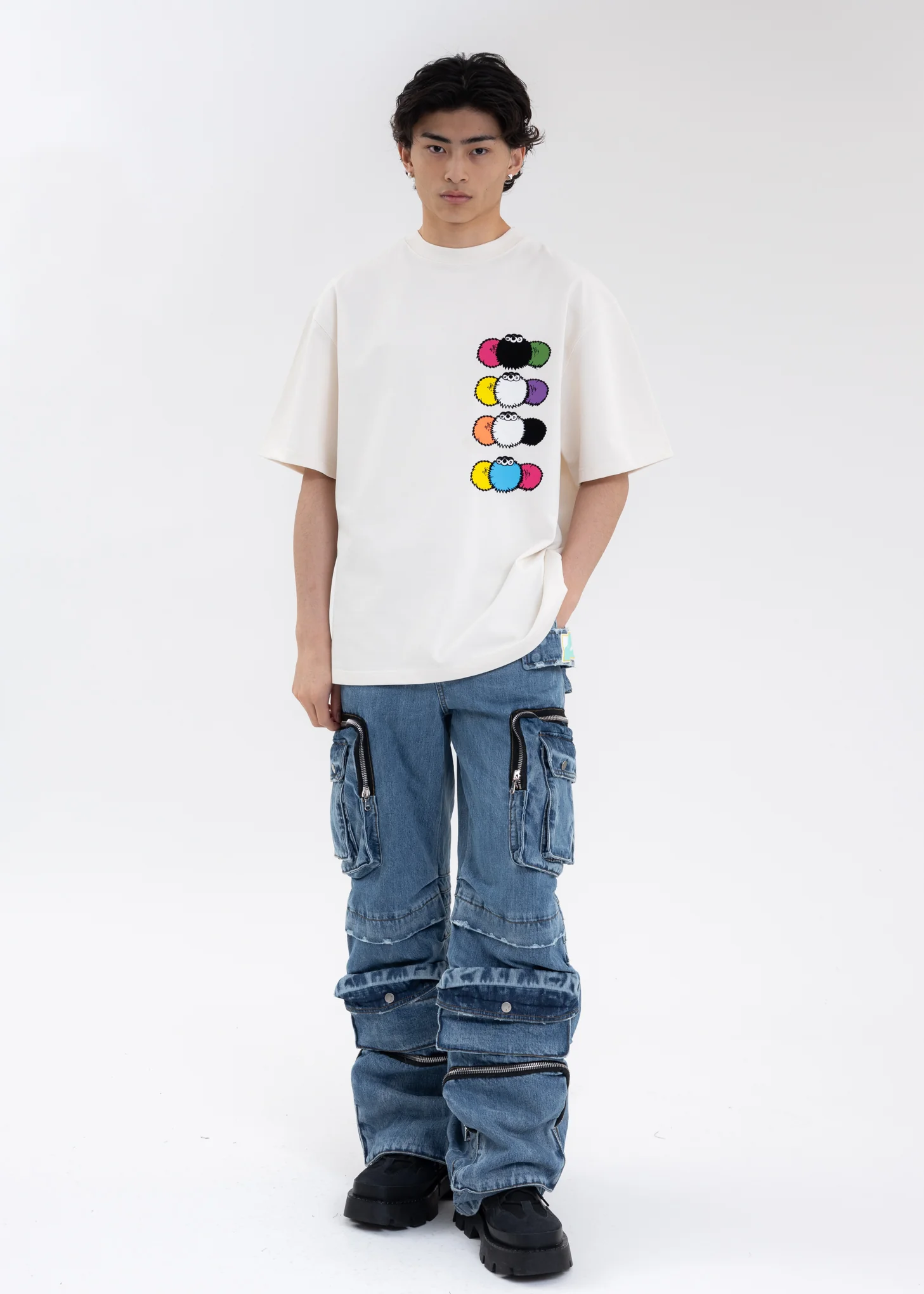 IVORY WE11DONE DUST DOUBLE LOGO T-SHIRT - Image 5