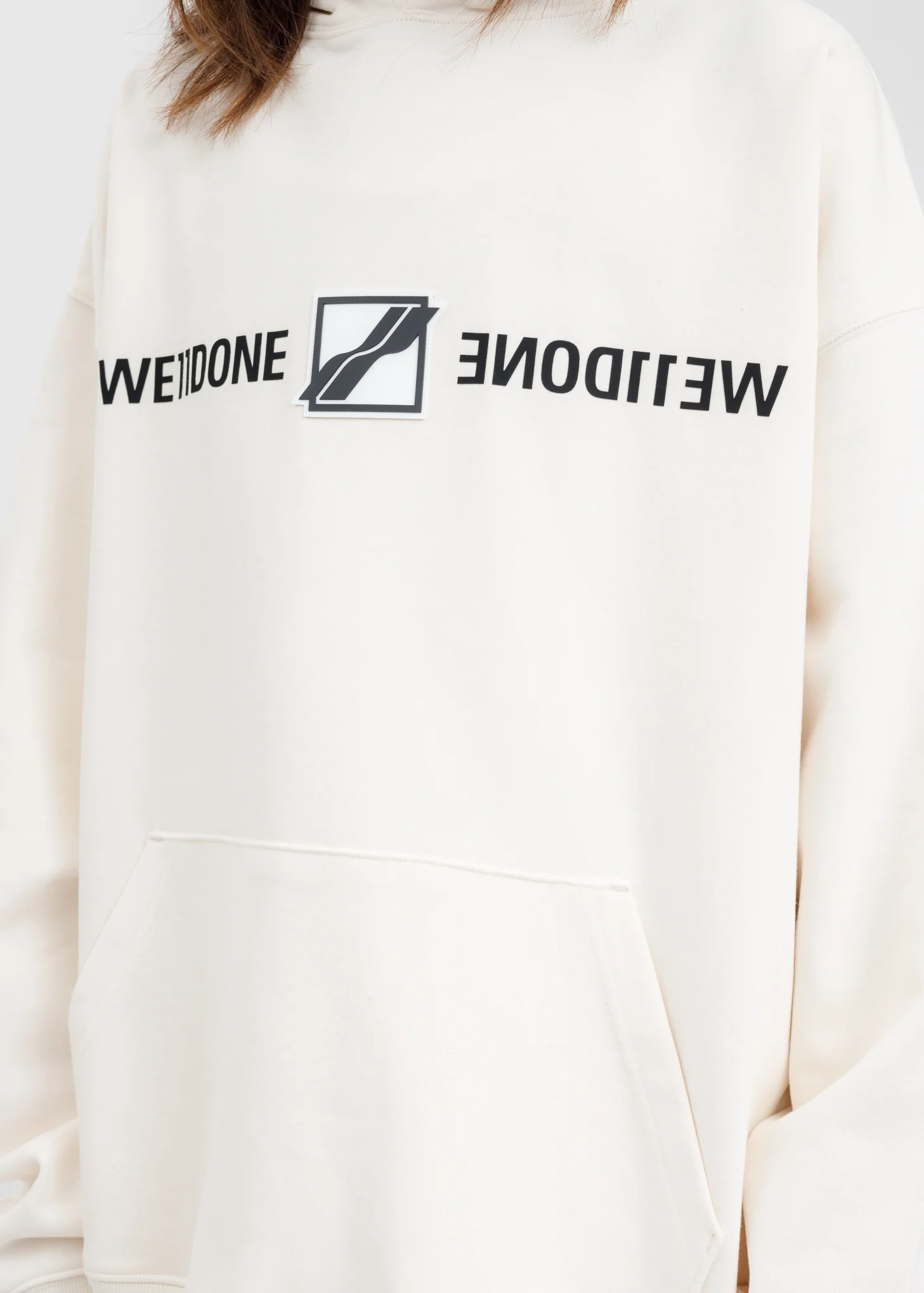 Ivory WE11DONE Patch Mirror Logo Hoodie - Image 2