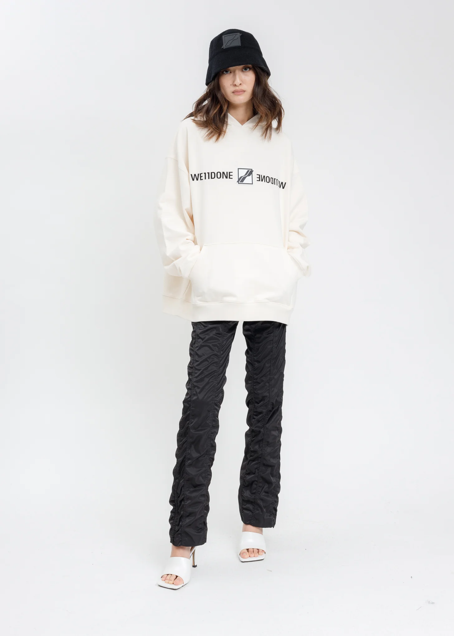 Ivory WE11DONE Patch Mirror Logo Hoodie - Image 5