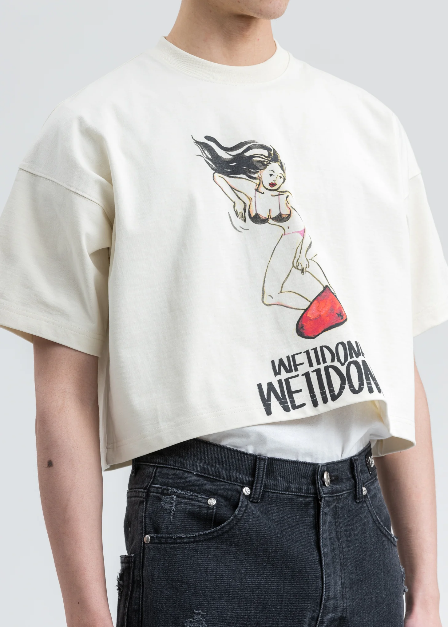 Ivory We11done Print Cropped T-Shirt - Image 2