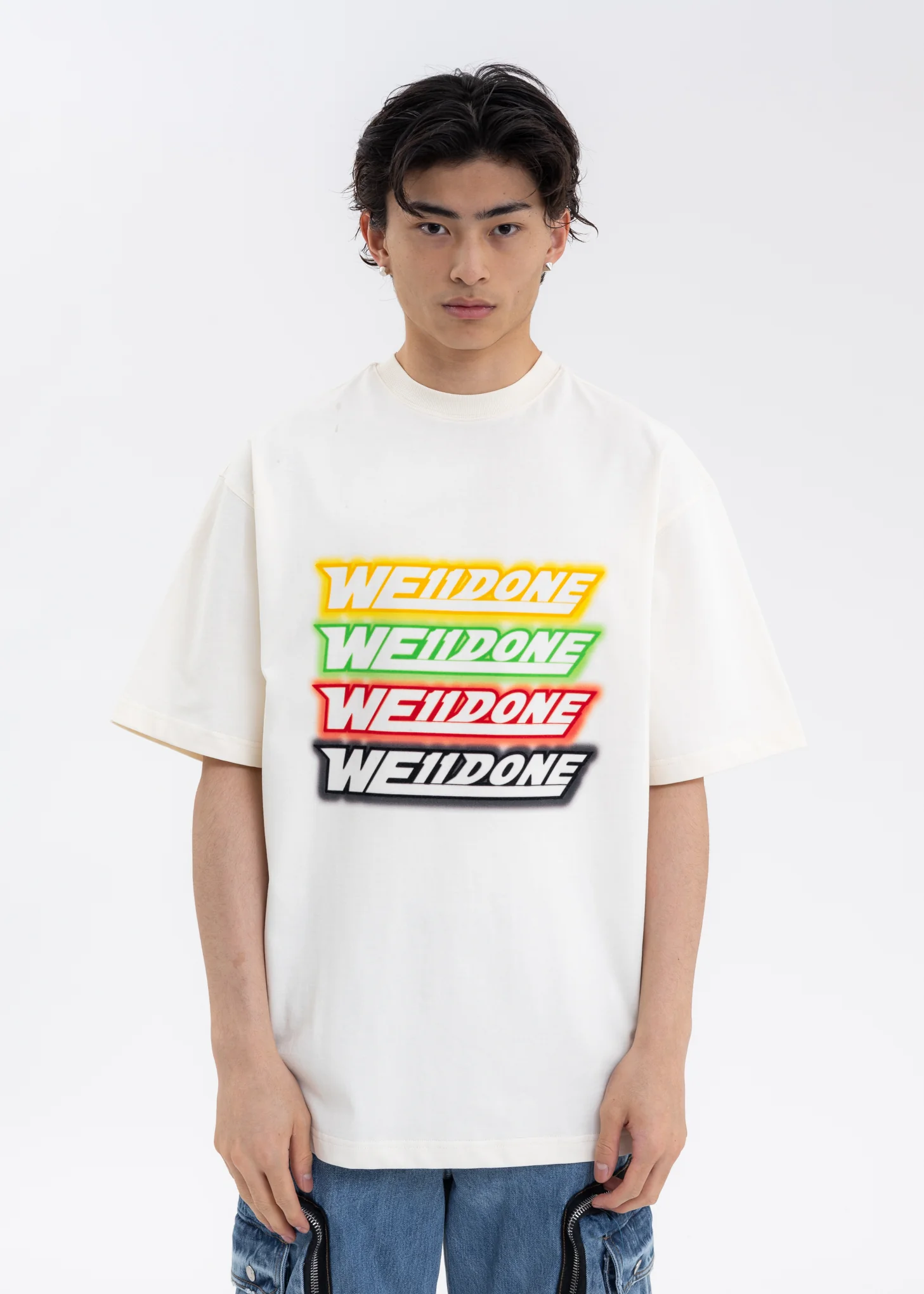 IVORY WE11DONE RAINBOW FRONT LOGO T-SHIRT