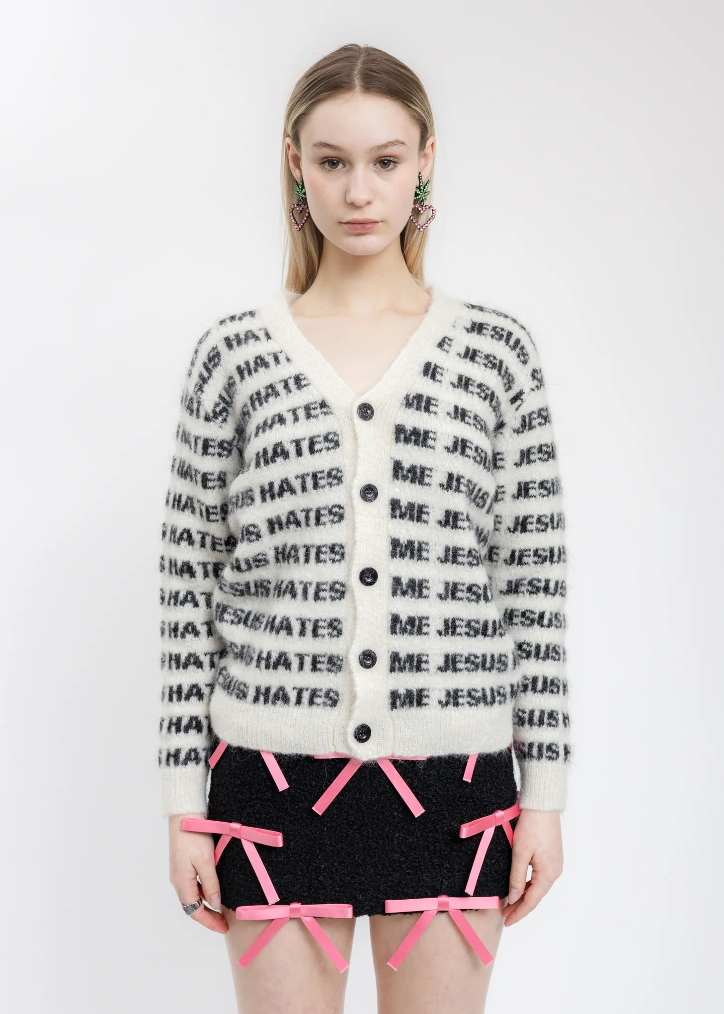 Jesus Hates Me Knit V-Neck  Cardigan